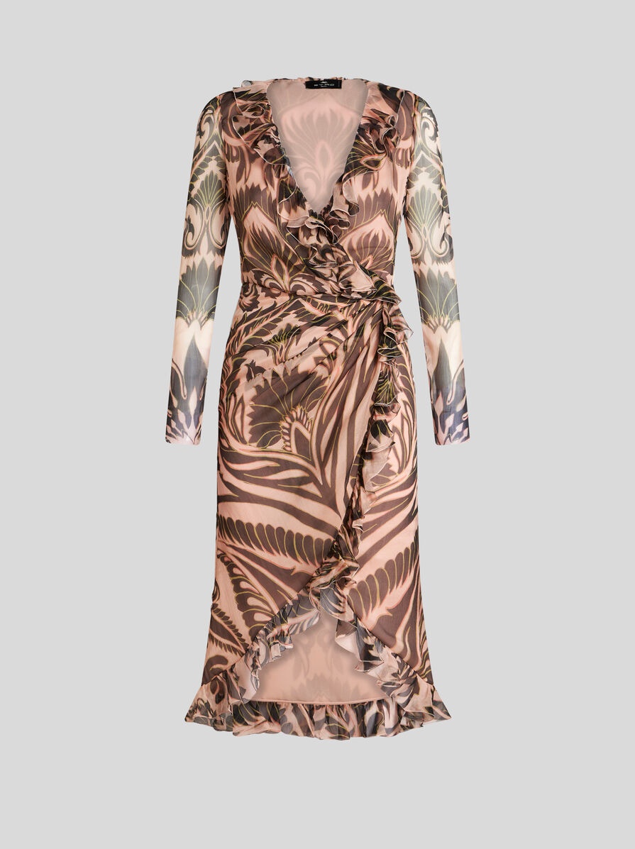 PRINTED SILK DRESS WITH RUCHING - 1