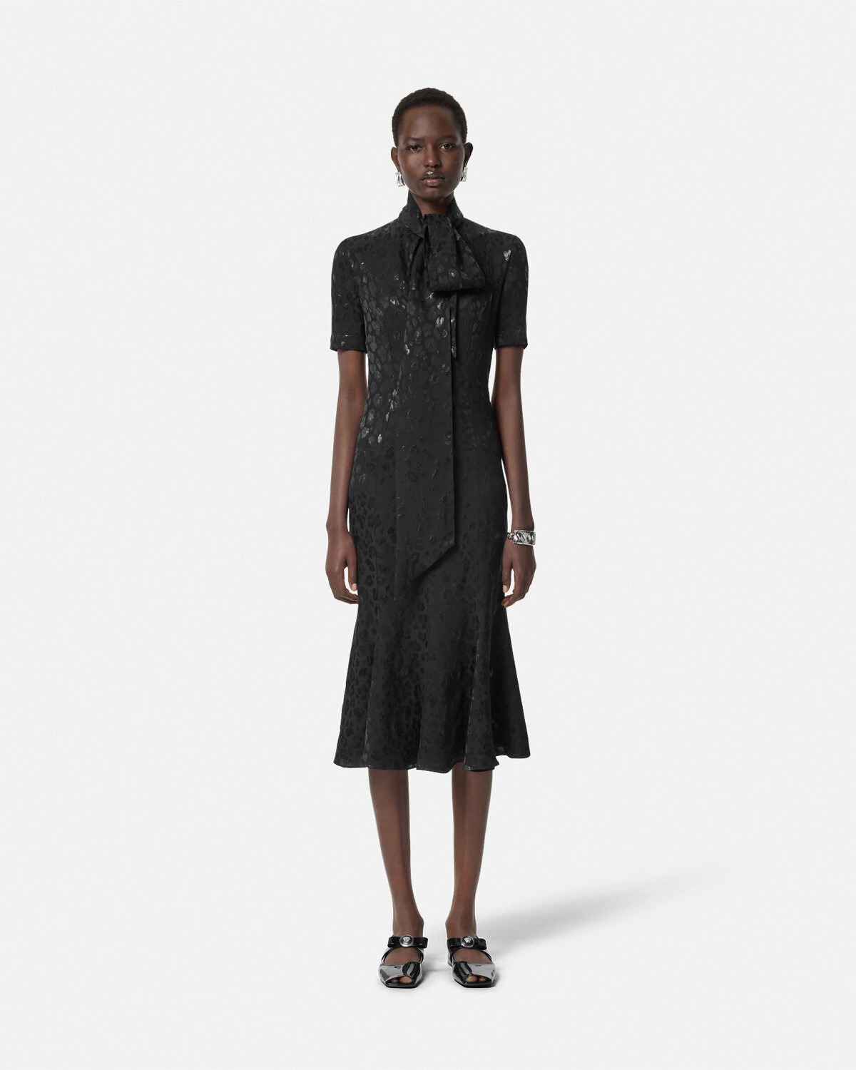 Leopard Jacquard Lavallière Midi Dress - 4