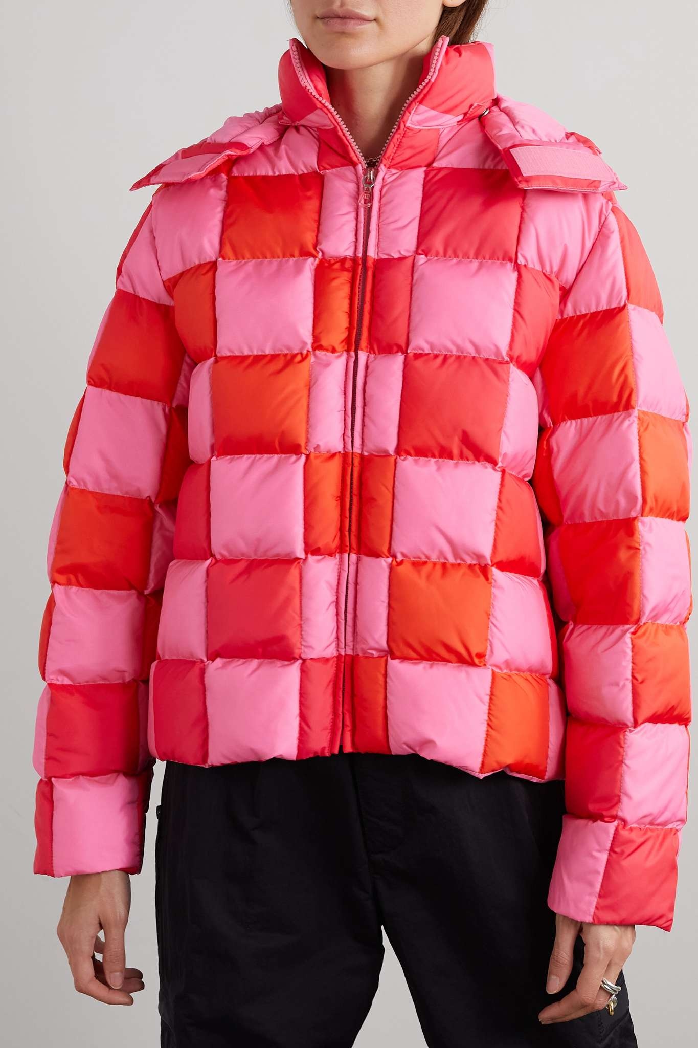 Hooded quilted padded checked shell jacket - 3