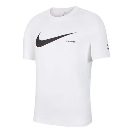 Nike Swoosh Logo Printing Knit Round Neck Short Sleeve White DB5858-100 - 1