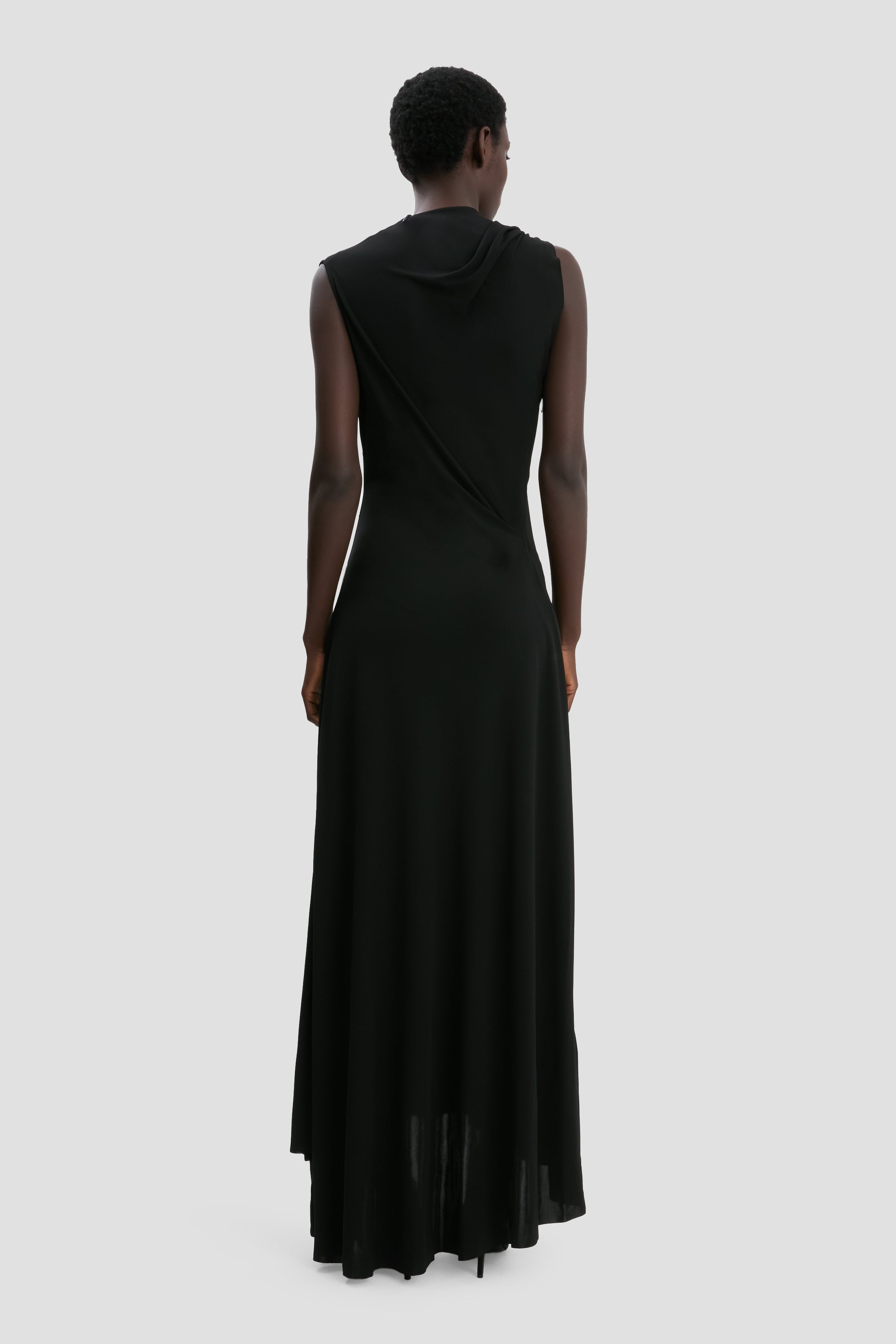Sleeveless Draped Panel Dress In Black - 5