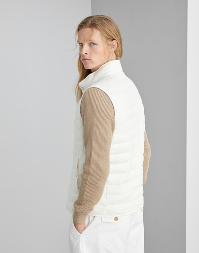 Brunello Cucinelli Denim-effect linen lightweight down vest outlook