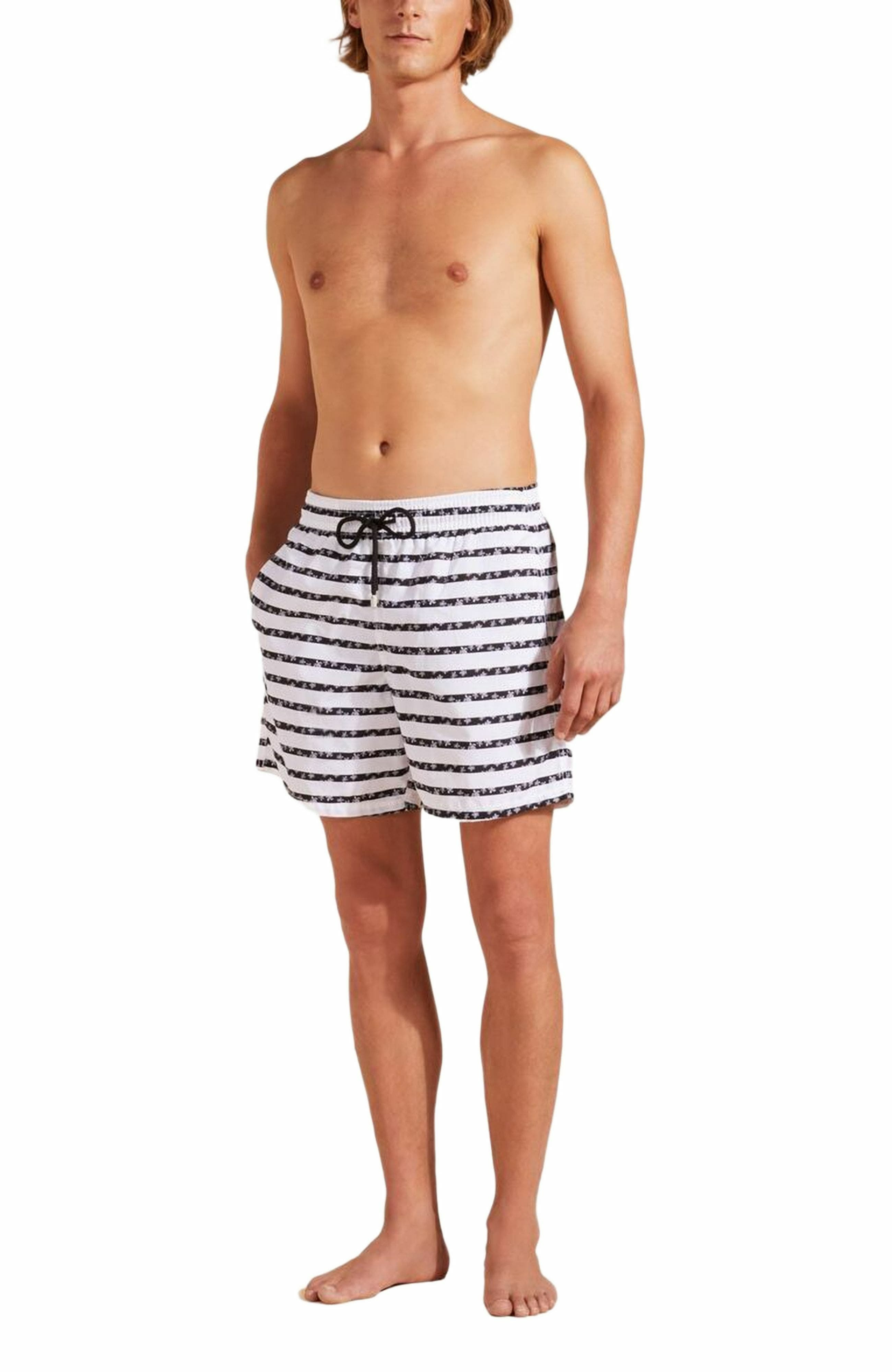 Vilebrequin Men's Micro Ronde Des Tortues Rayée Swim Trunks in Blanc at Nordstrom - 3