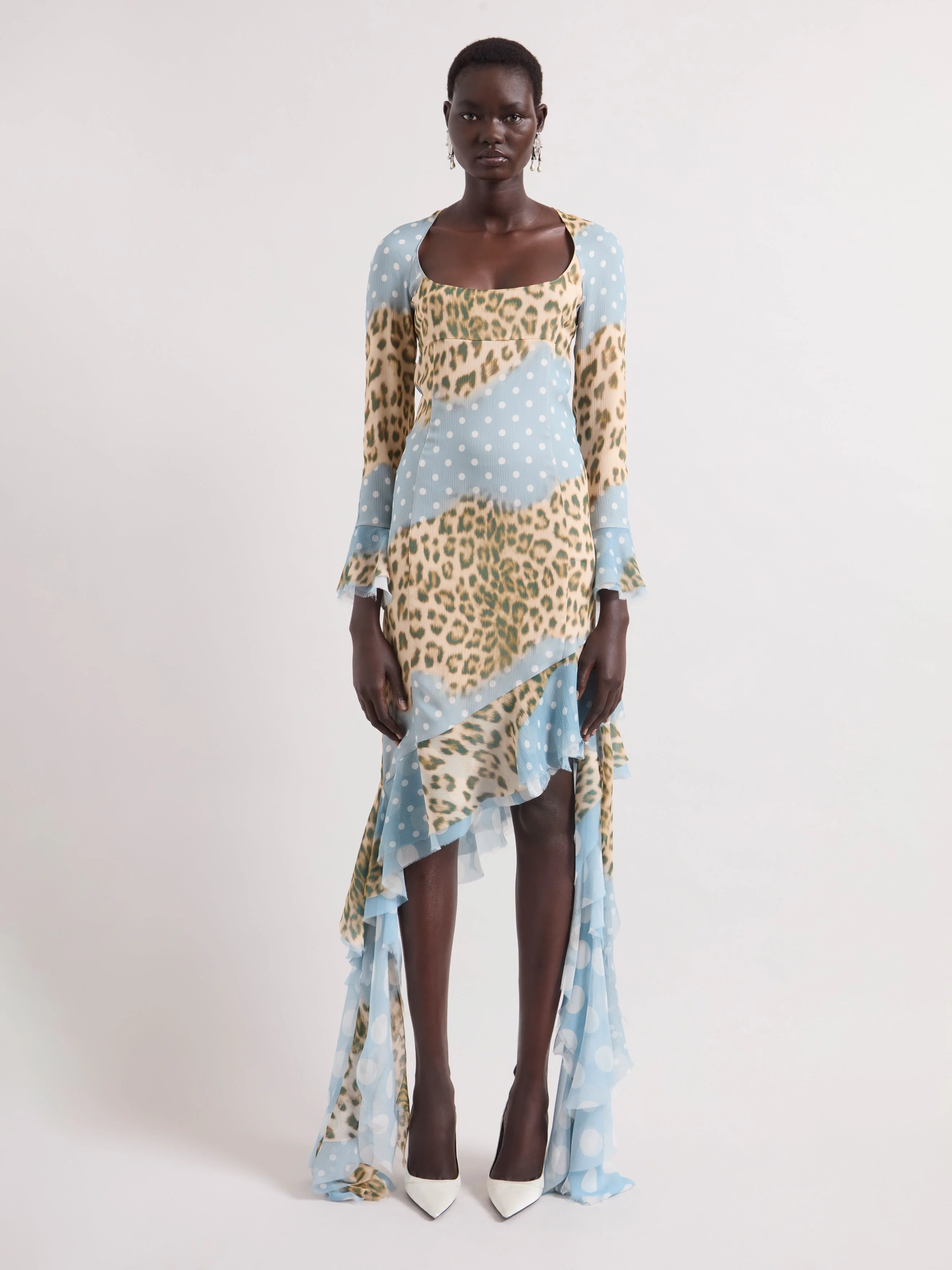 Leopard and Polka Dots Midi Silk Dress - 1