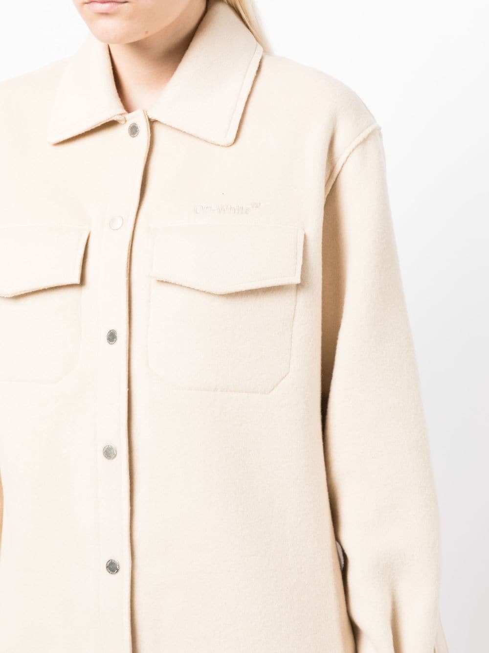 embroidered logo shirt jacket - 5