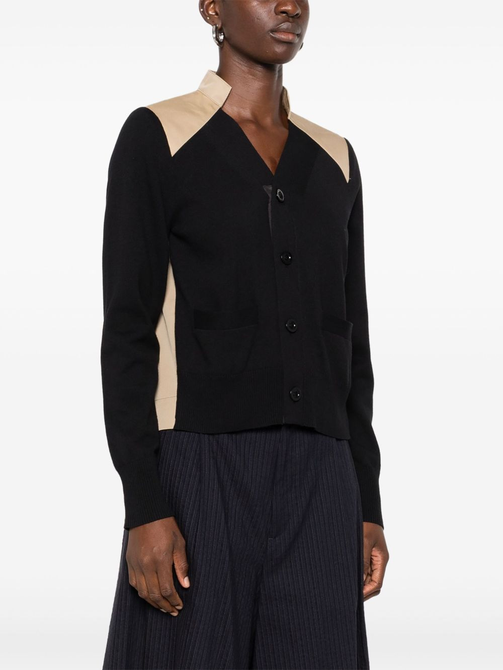 contrast-panel gabardine cardigan - 3