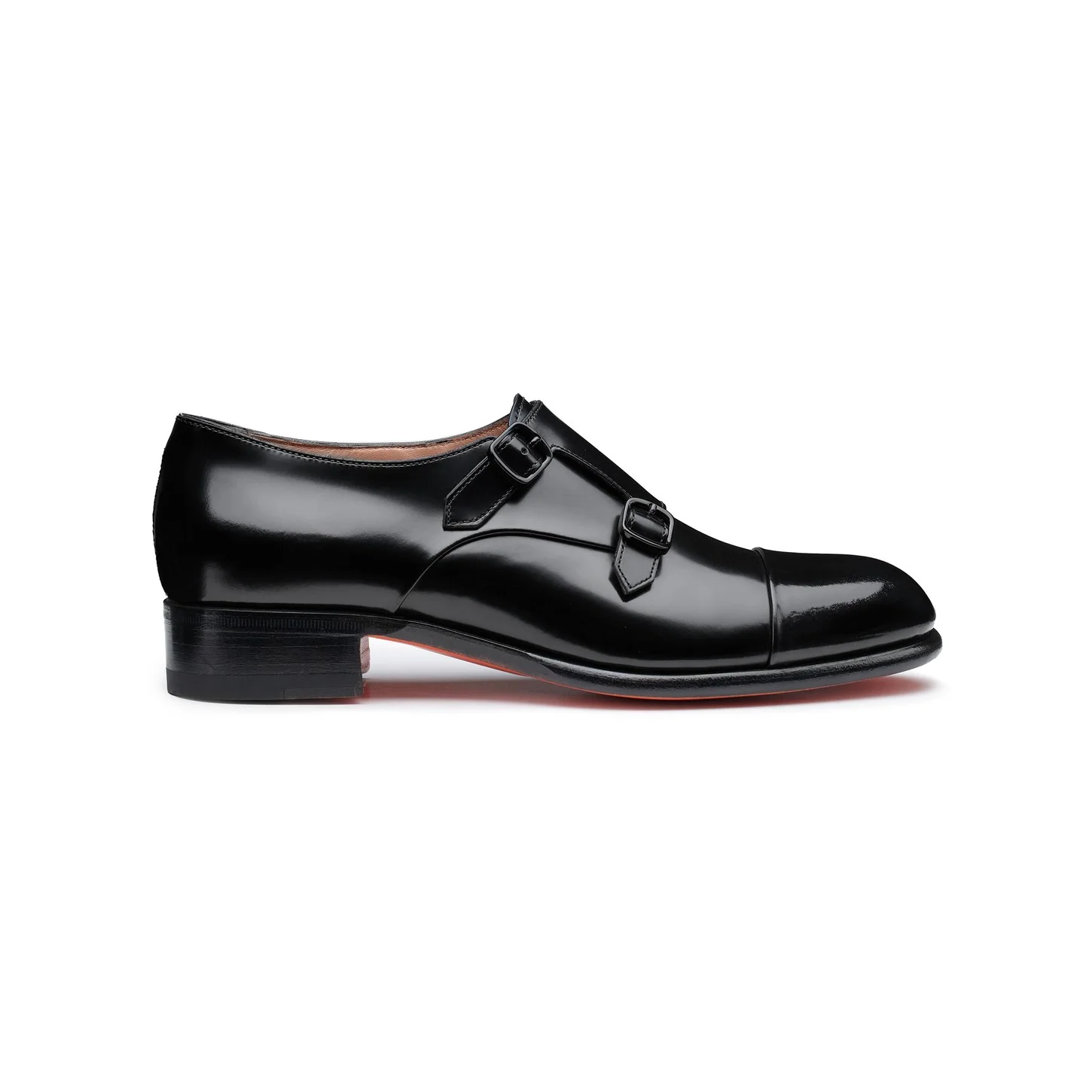 Women's black leather double monk straps shoe - 1