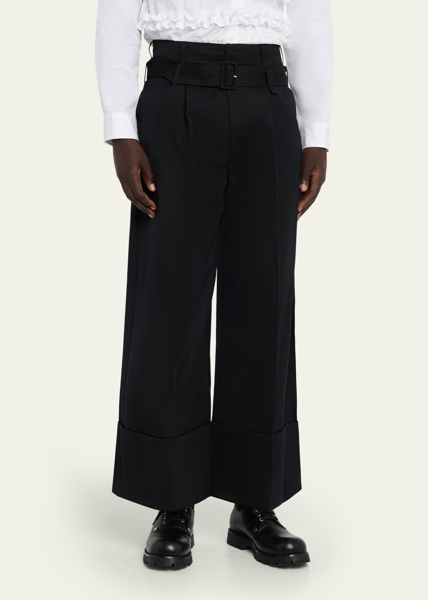 Men's Cropped Wide-Leg Belted Trousers - 4