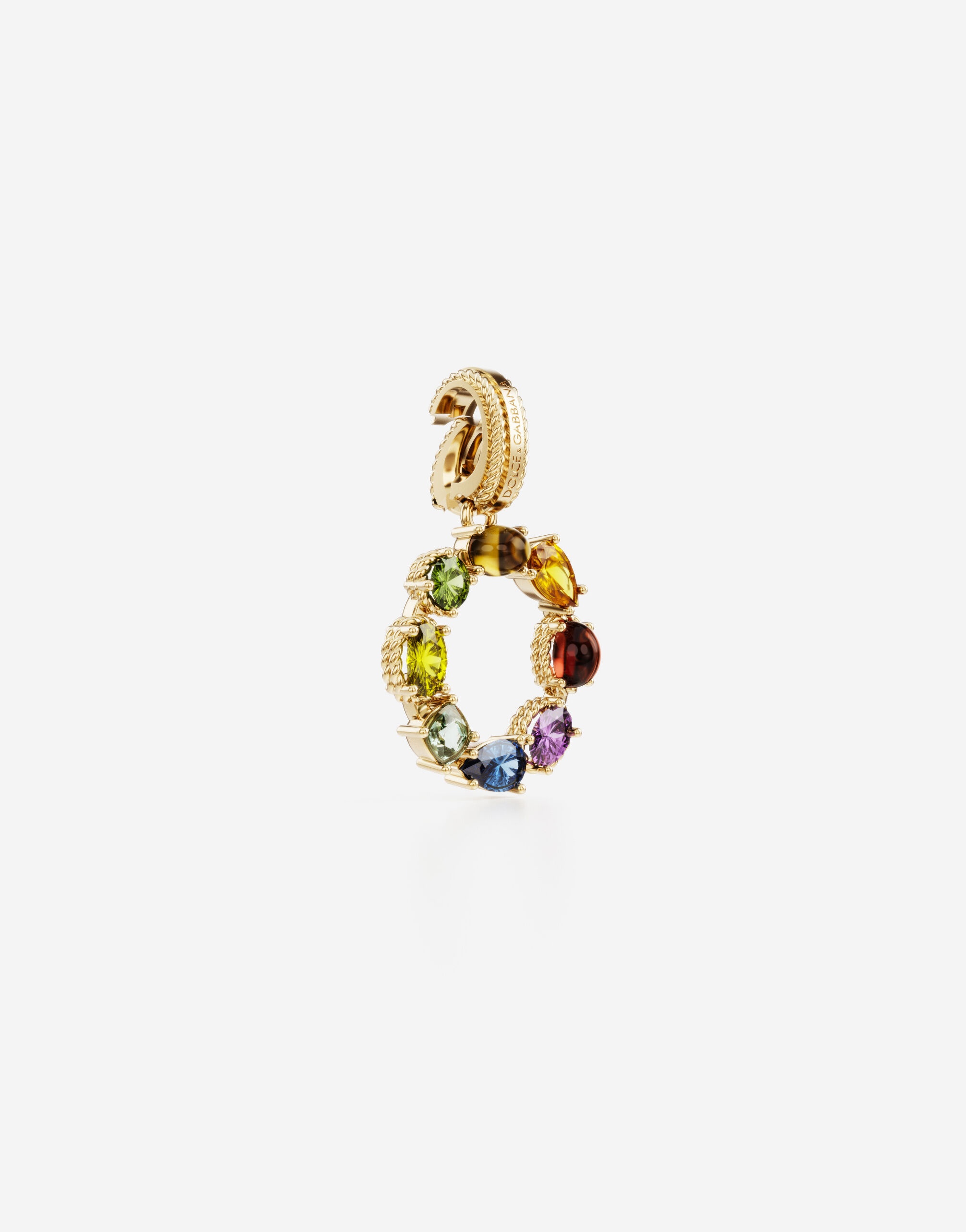 Rainbow alphabet O 18 kt yellow gold charm with multicolor fine gems - 3