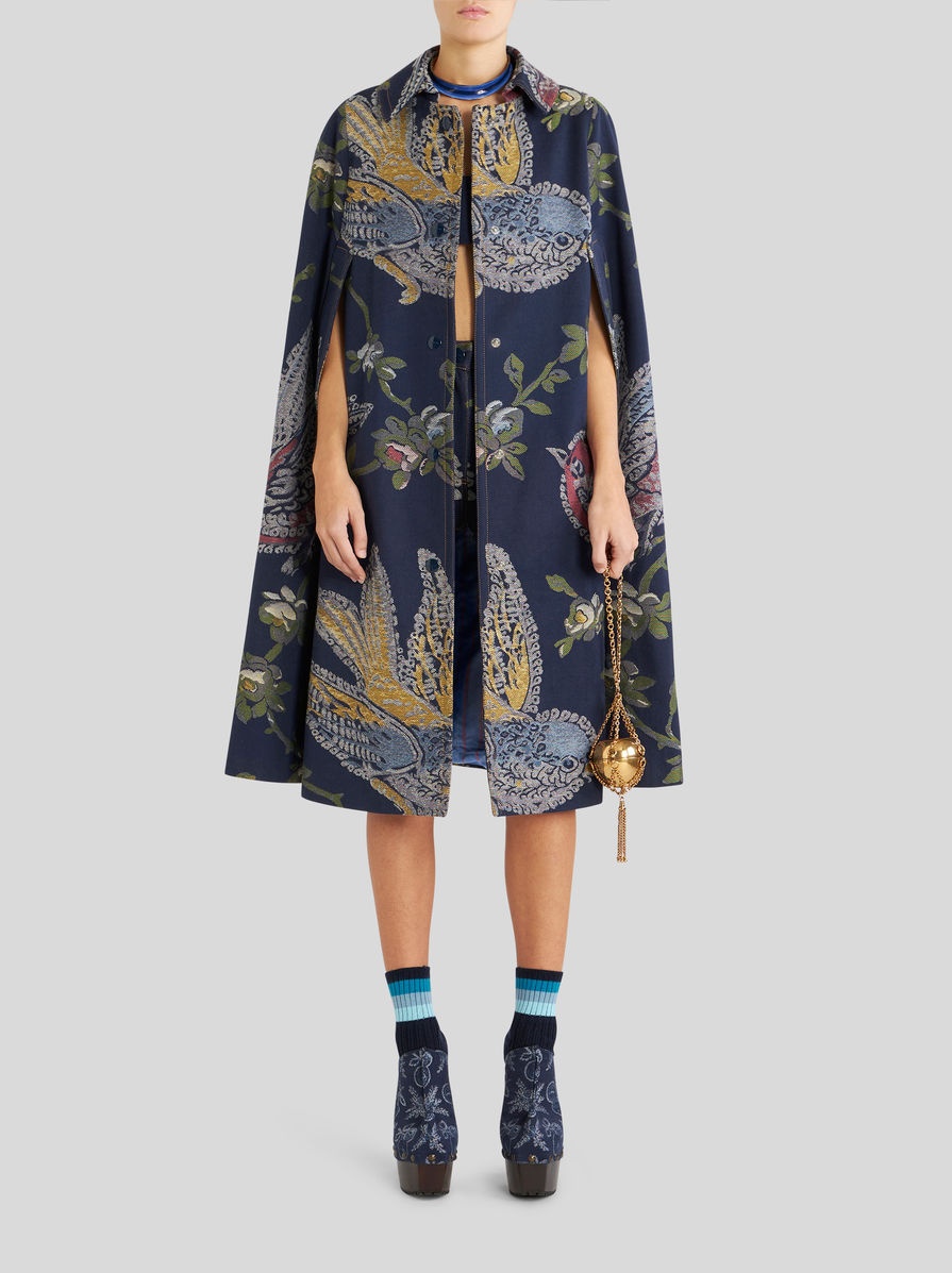 DENIM JACQUARD CAPE WITH BIRDS - 4