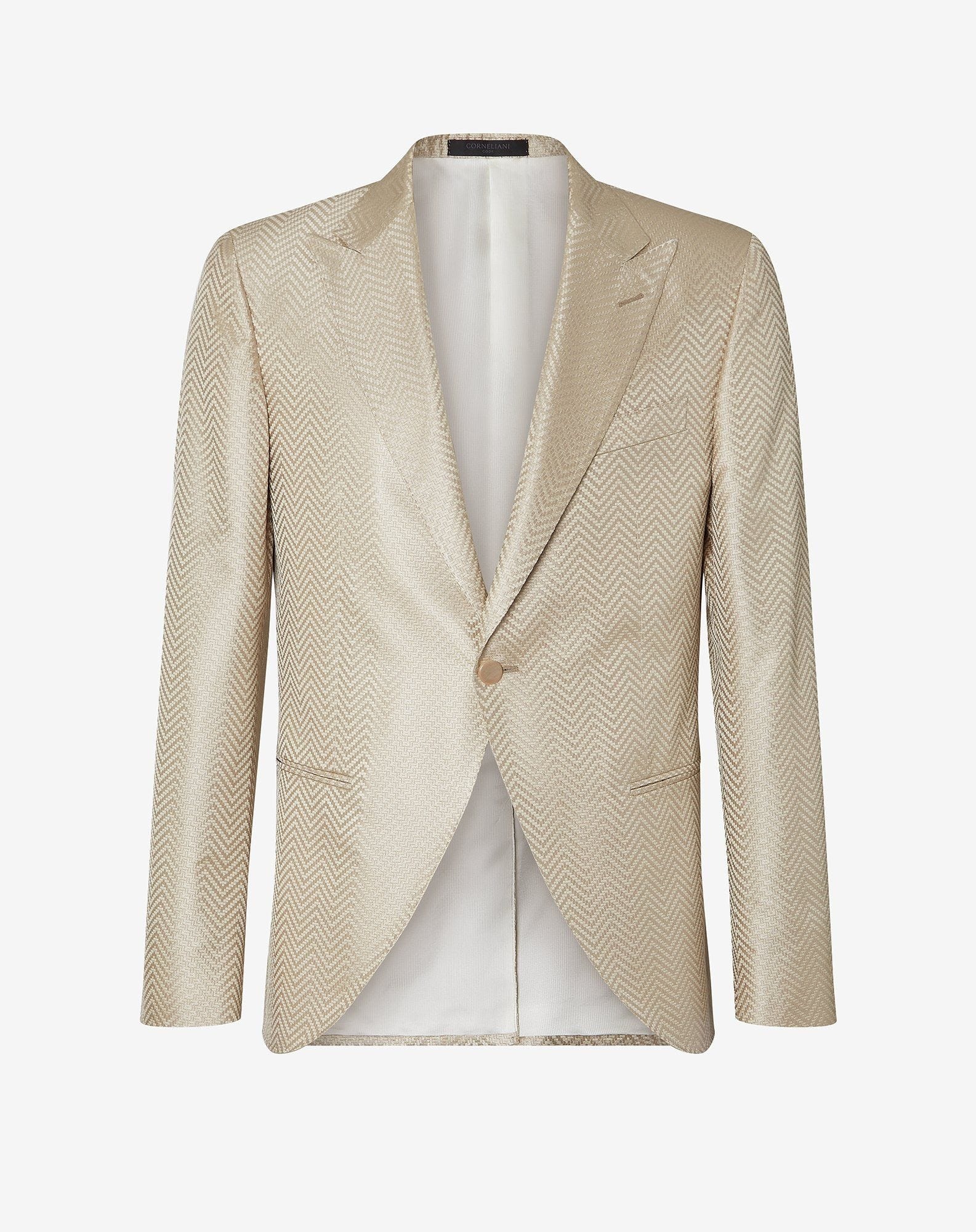 Beige optical chevron pure silk jacket - 5