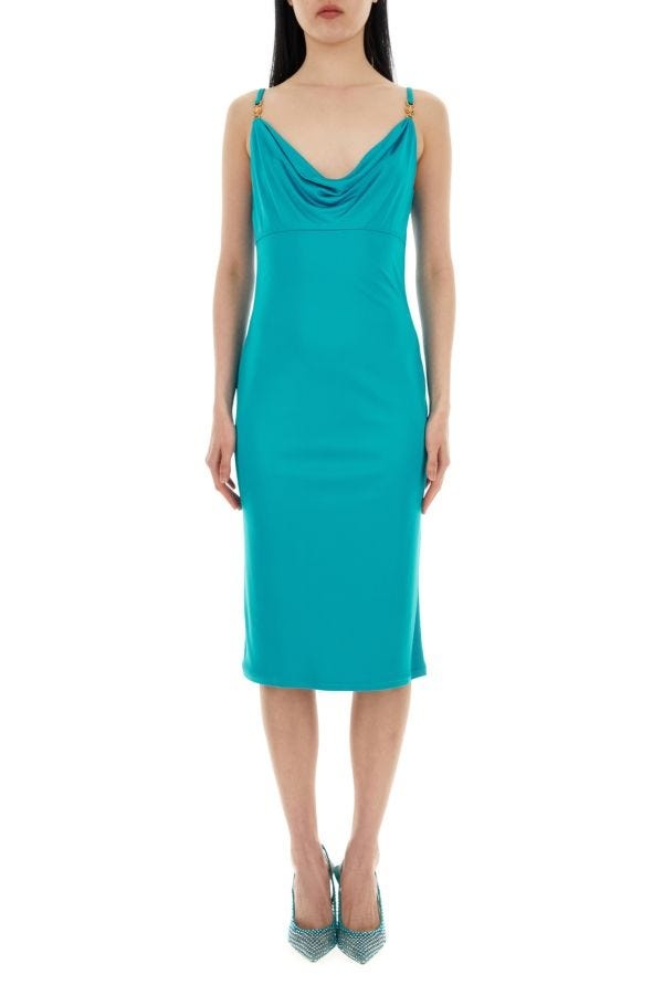 Teal green crepe dress - 2