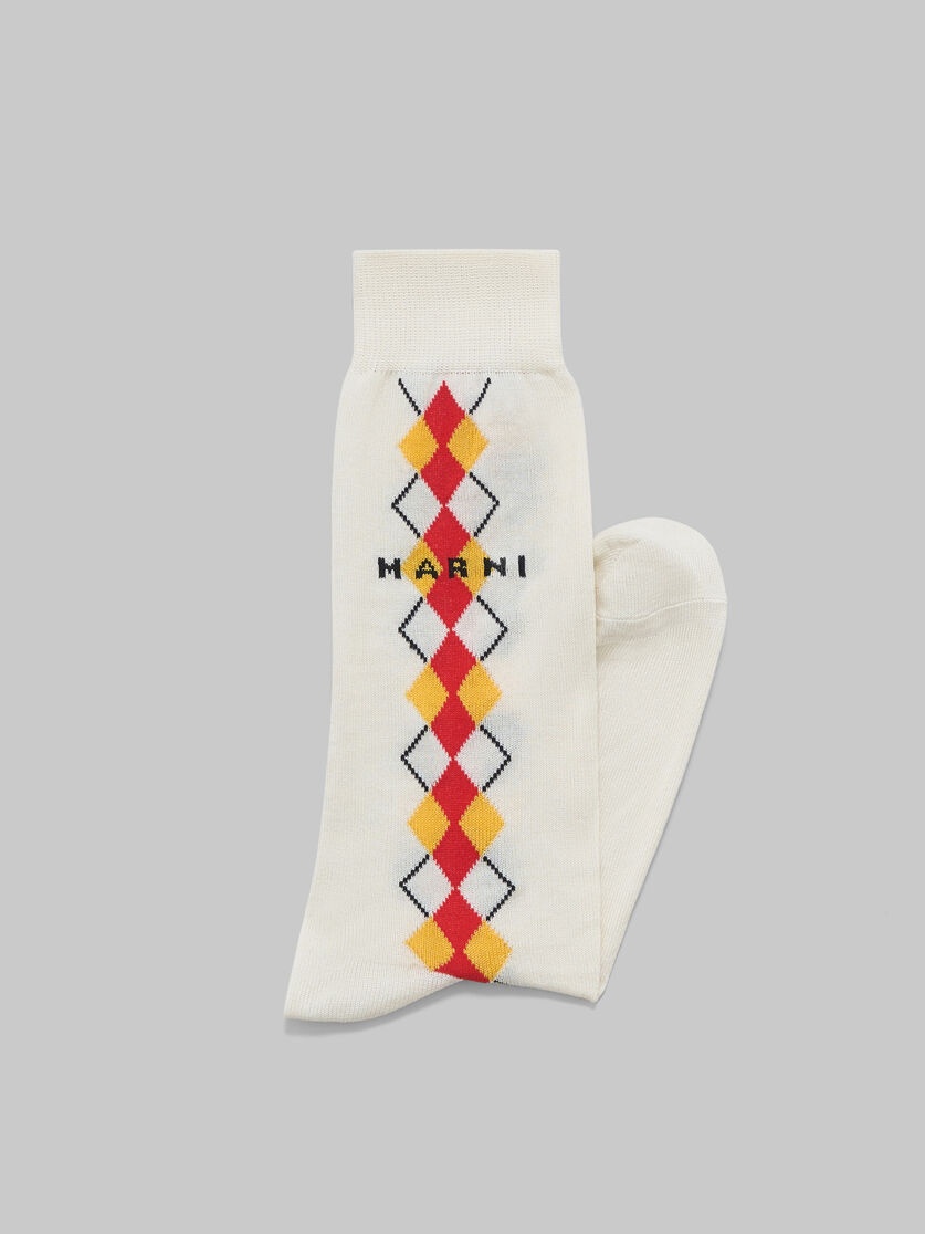 IVORY SOCKS WITH RED ARGYLE DETAIL - 2