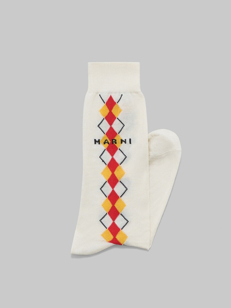 Marni IVORY SOCKS WITH RED ARGYLE DETAIL outlook