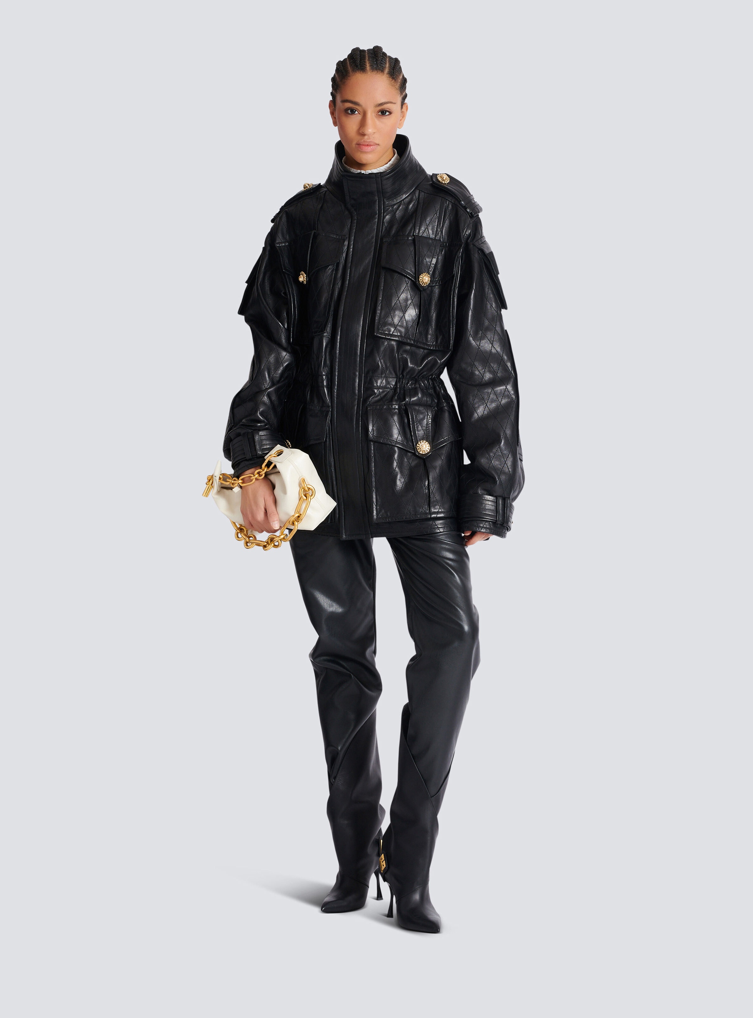 Lambskin leather parka with topstitched Diamond pattern - 2