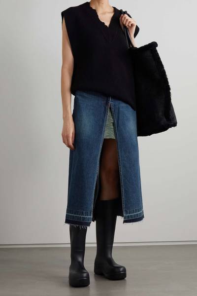 sacai Asymmetric denim and shell skirt outlook