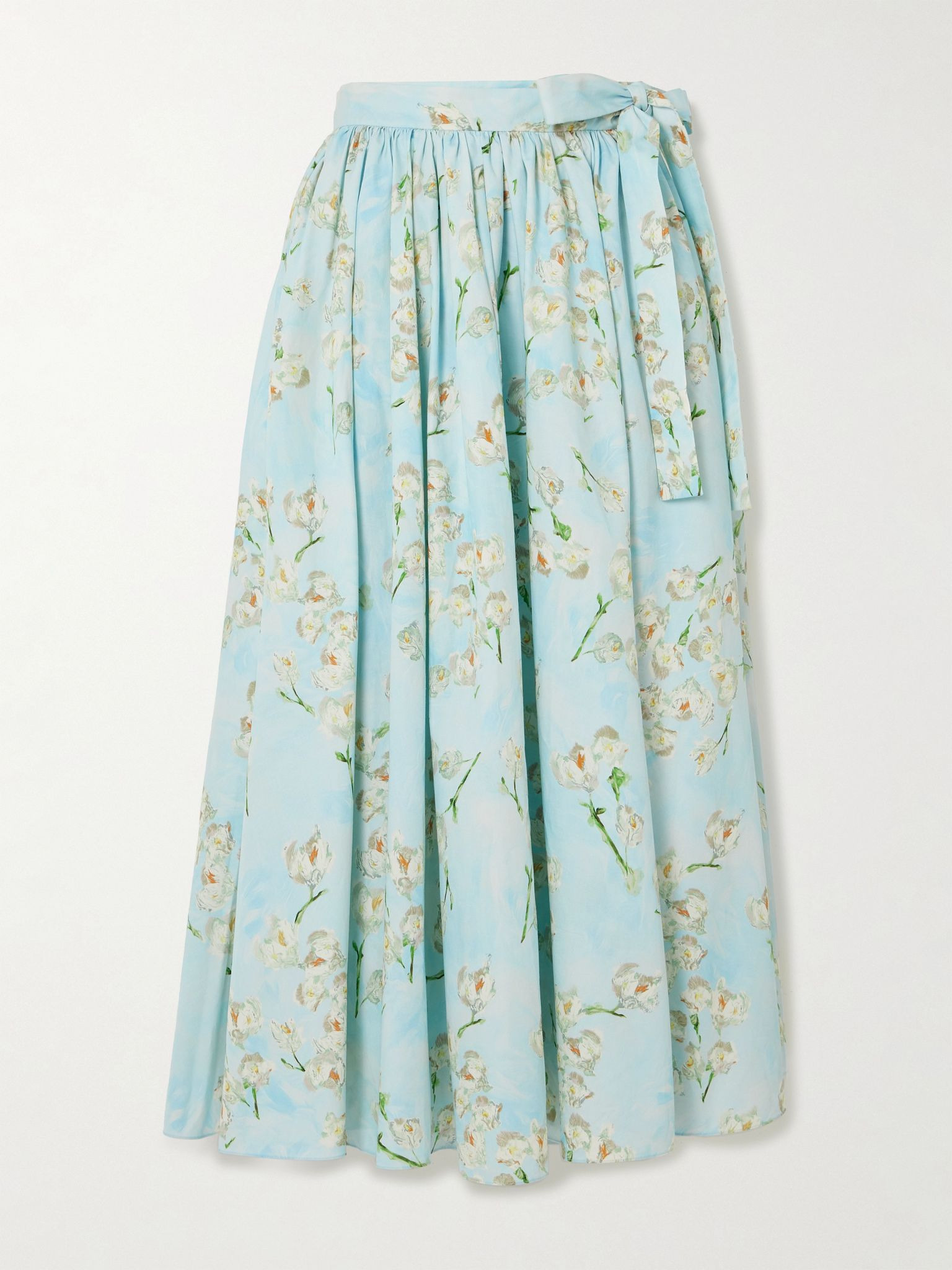 Evelyna pleated floral-print cotton-poplin midi wrap skirt Blue - 1