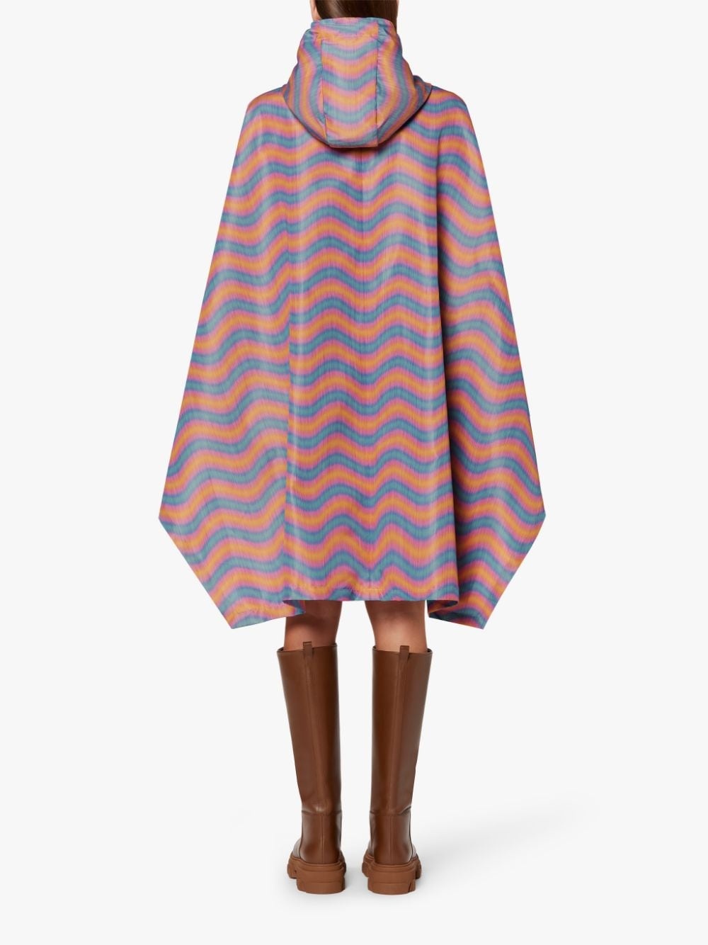BONI ORANGE & PINK WAVE PRINT NYLON HOODED PONCHO | LMC-010 - 4