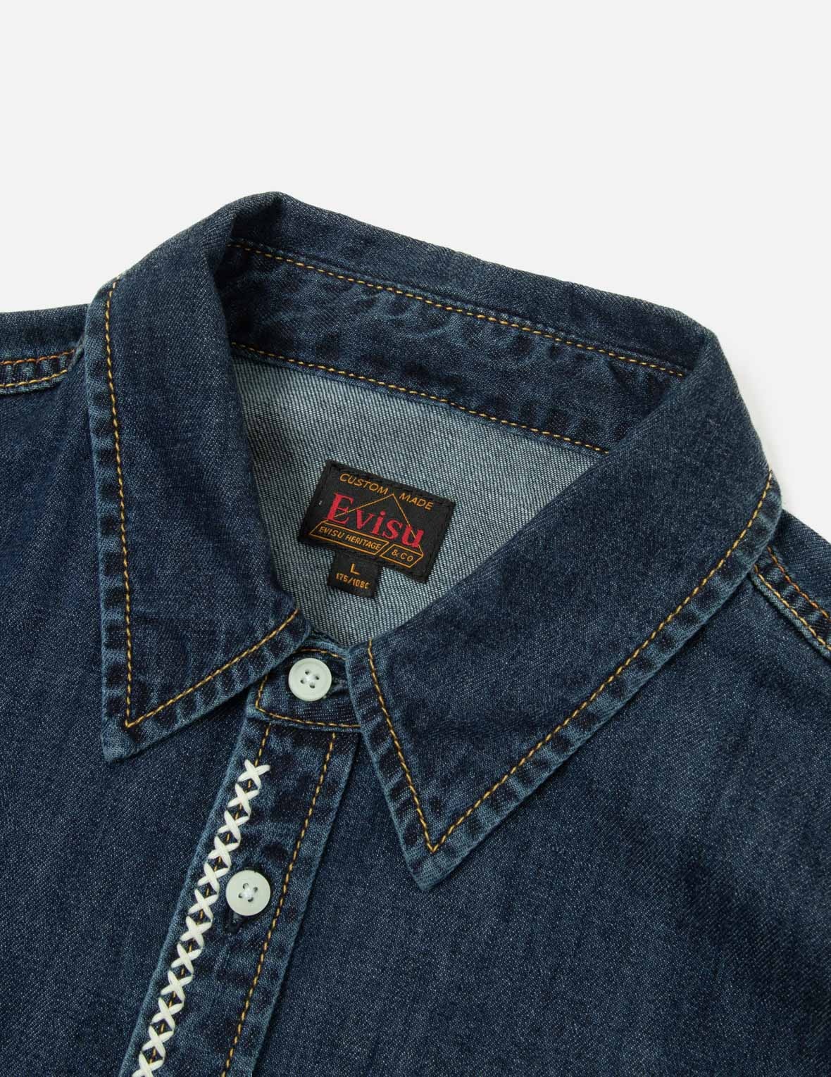 Brush Daicock Print Relax Fit Denim Shirt - 7