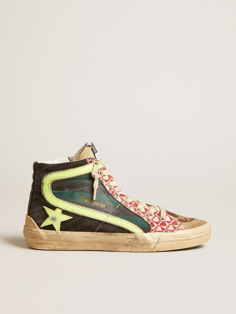 Men’s Slide LAB in camo canvas with yellow leather star and flash - 1