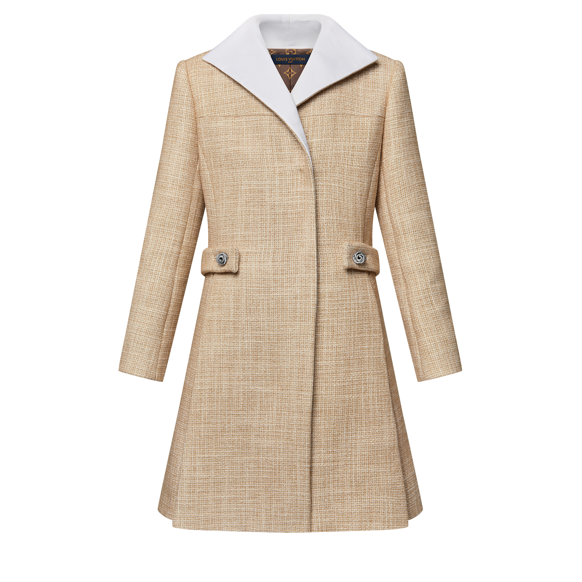 Graphic Collar Belted Tweed Coat - 1