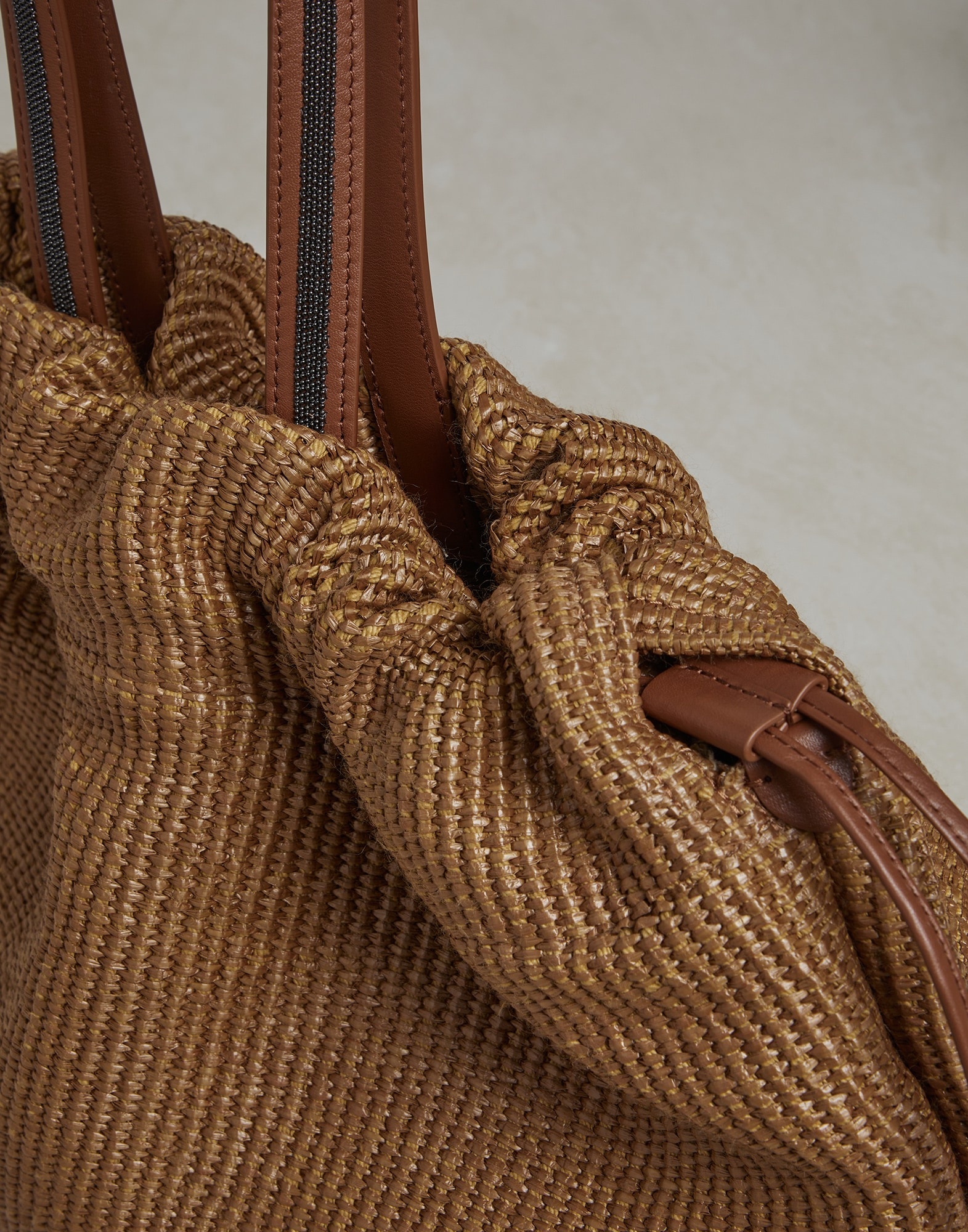 Techno raffia shopper bag with shiny handles - 3