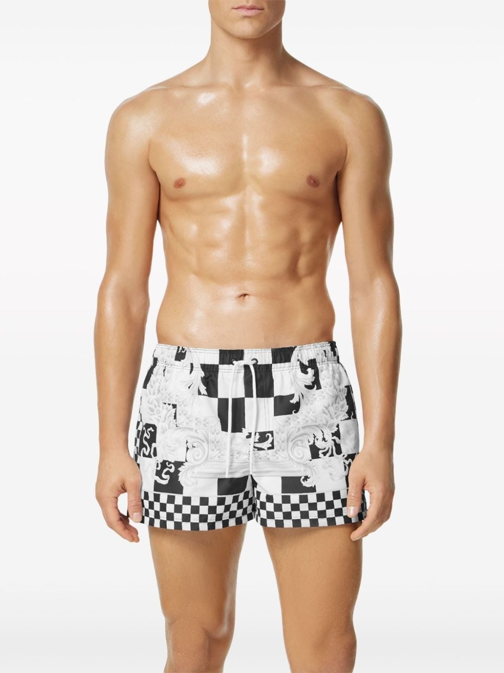 Barocco-motif checkerboard-print swim shorts - 3