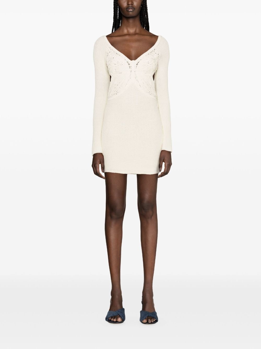 butterfly-embroidered ribbed midi dress - 2
