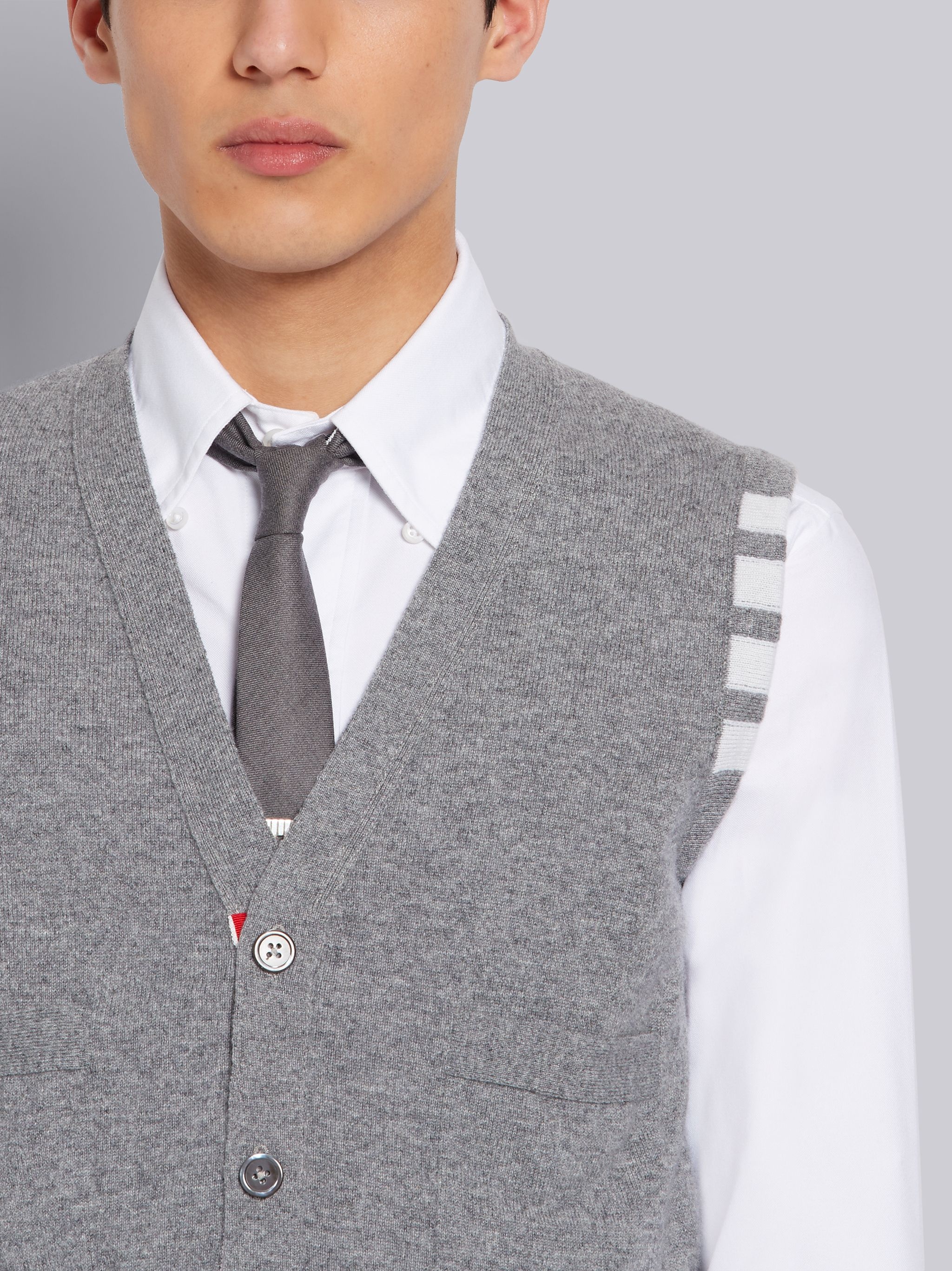 Light Grey Cashmere Cardigan 4-Bar Vest - 5