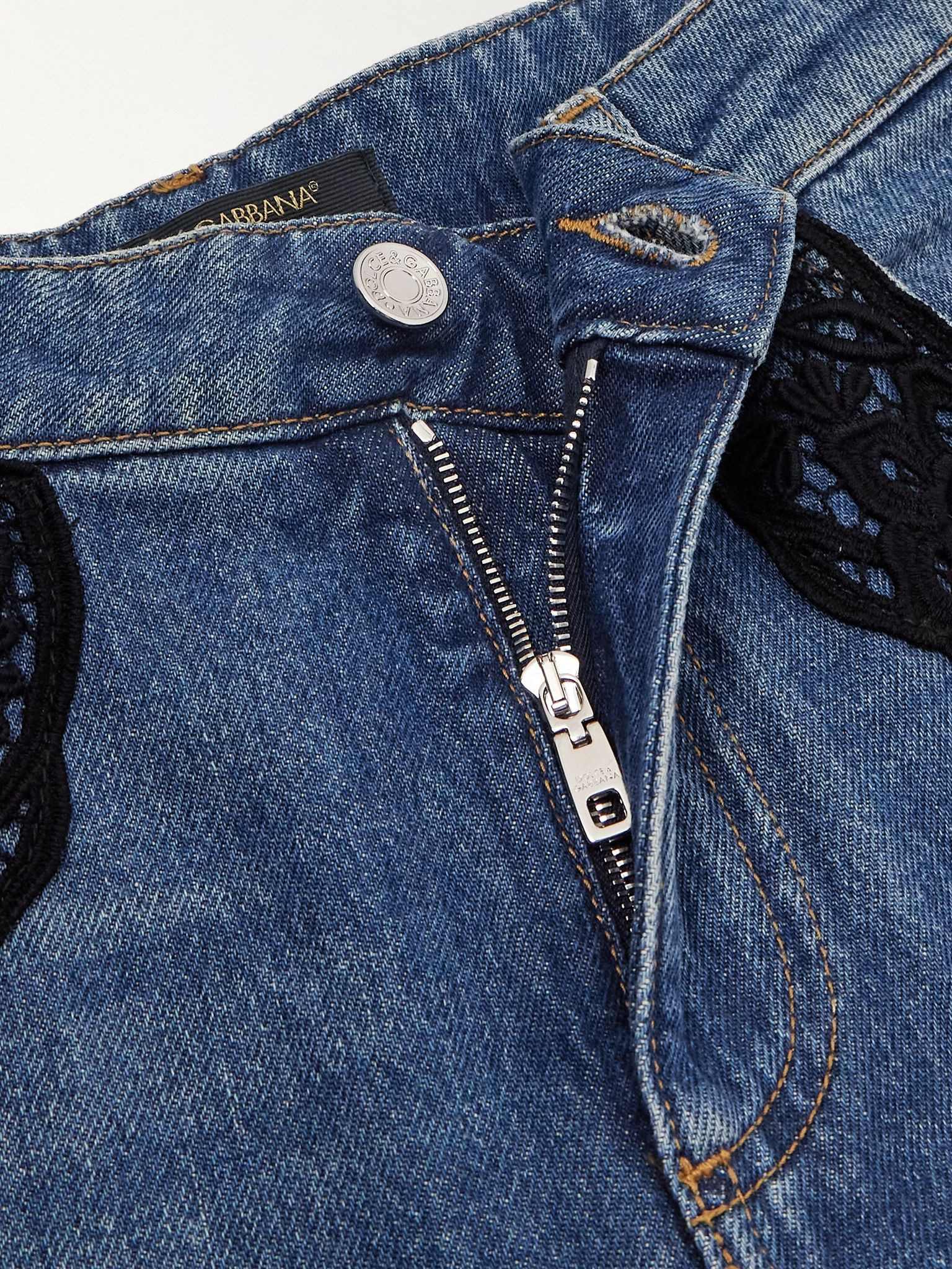 Lace-trimmed mid-rise straight-leg jeans Blue - 4