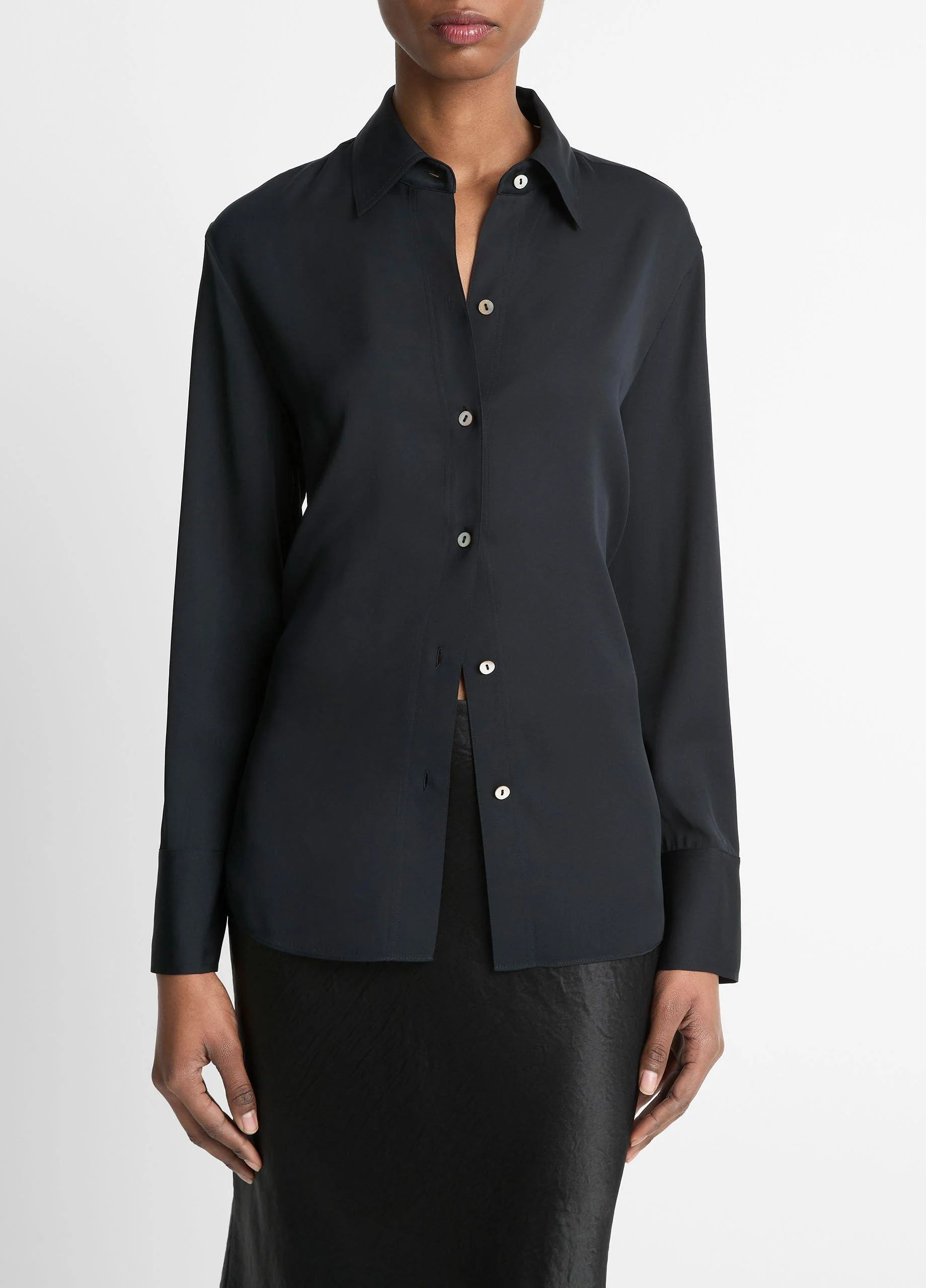 Stretch-Silk Button-Front Blouse - 1