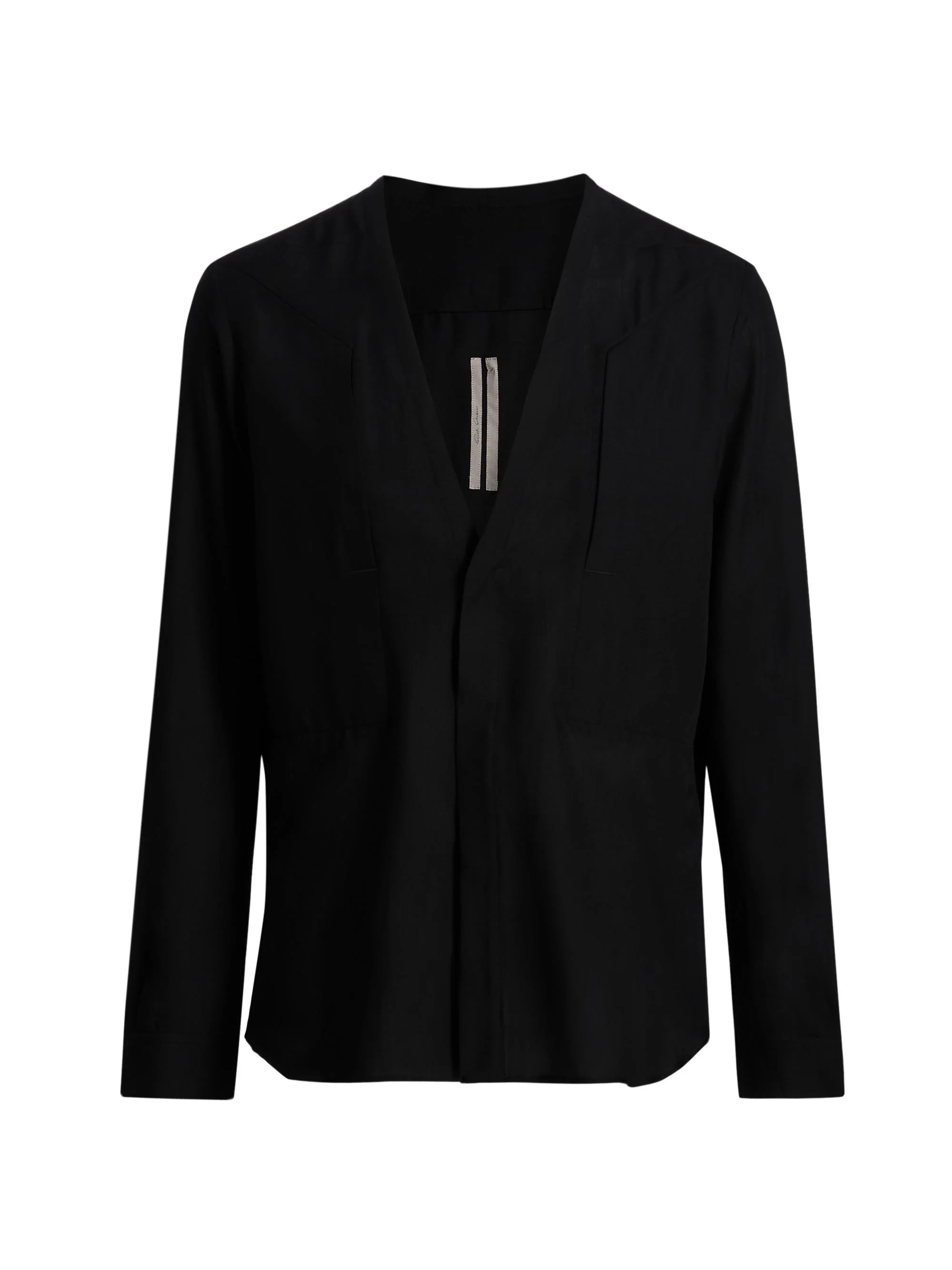 Men's Larry Fogpocket Surplice V-Neck Wool Shirt - Black - 1