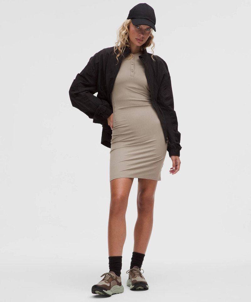 All Aligned Ribbed Long-Sleeve Henley Dress 1