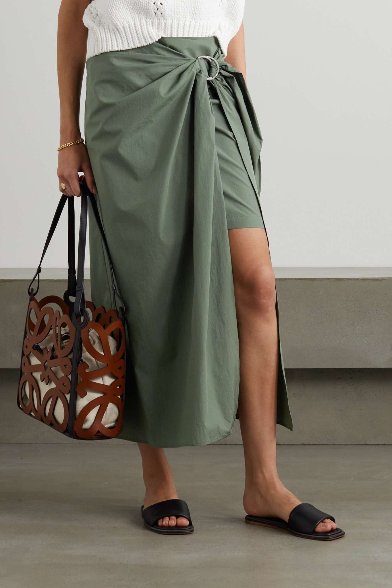 Gathered cotton wrap midi skirt - 3