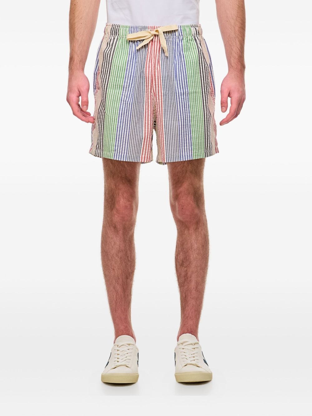 striped-pattern seersucker-texture shorts - 1