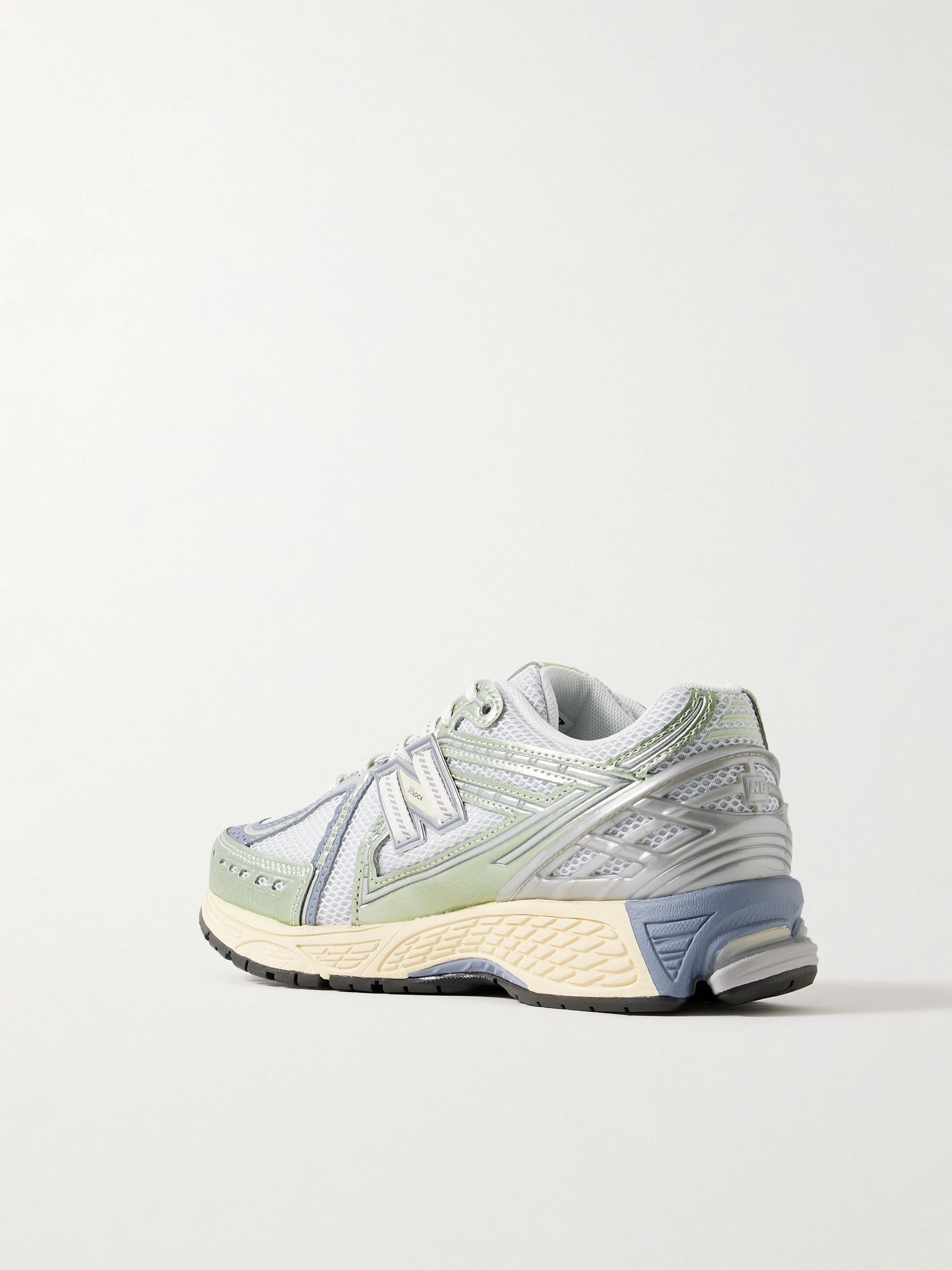 1906R metallic leather-trimmed mesh and suede sneakers Light blue - 3