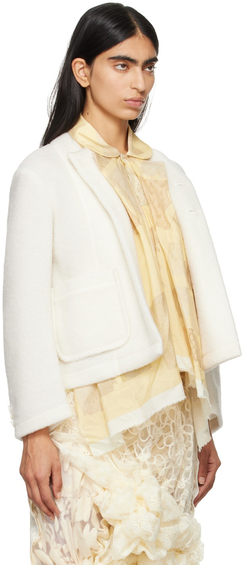 TAO Comme Des Garçons Off-White Wool & Cotton Silk Lawn Print Jacket outlook