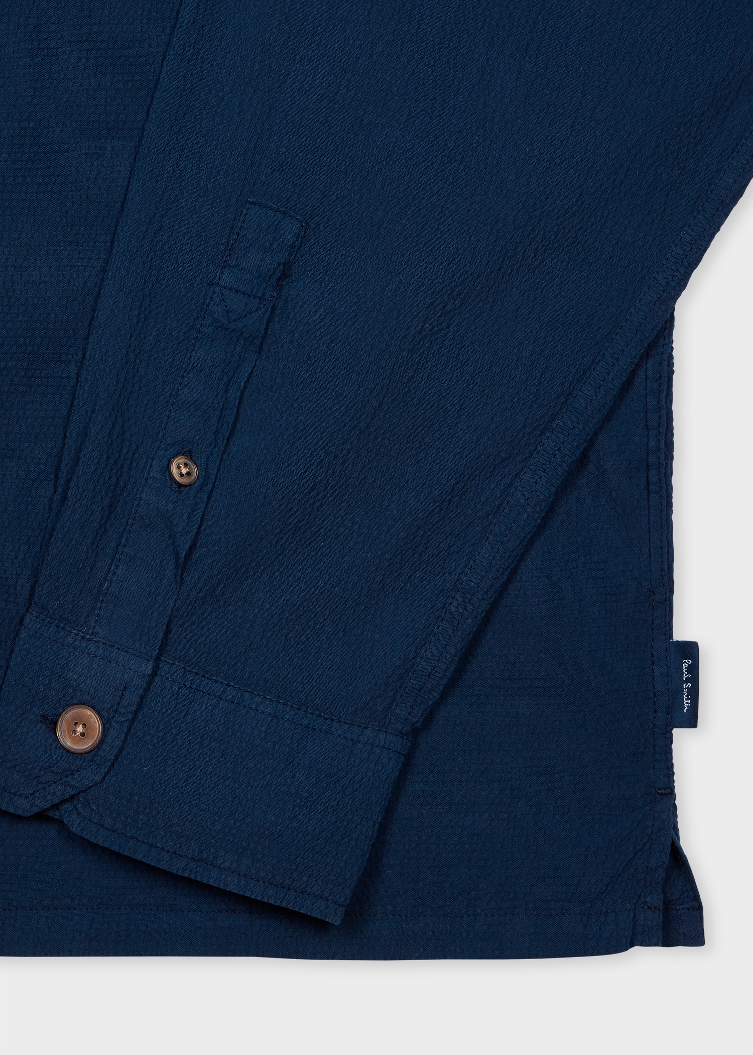 Navy Blue Stretch-Cotton Seersucker Shirt - 2