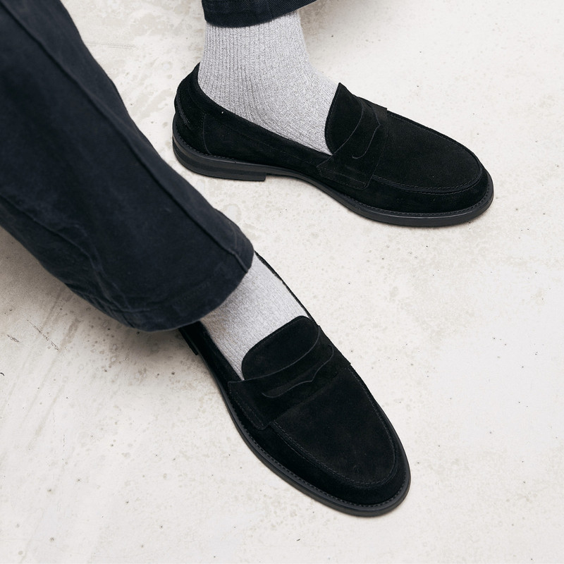 DUKE + DEXTER Wilde Black Suede Penny Loafer - Men's outlook