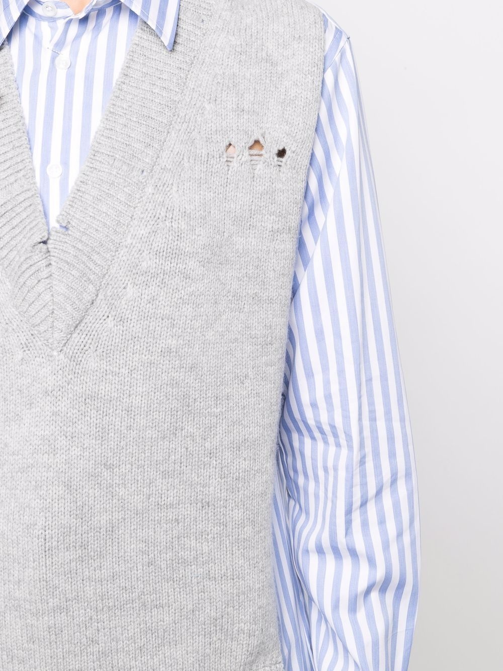 distressed knitted-vest layered shirt - 5