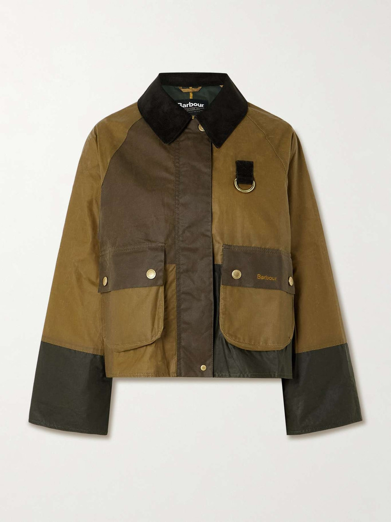 Alma cropped corduroy-trimmed patchwork waxed-cotton jacket - 1