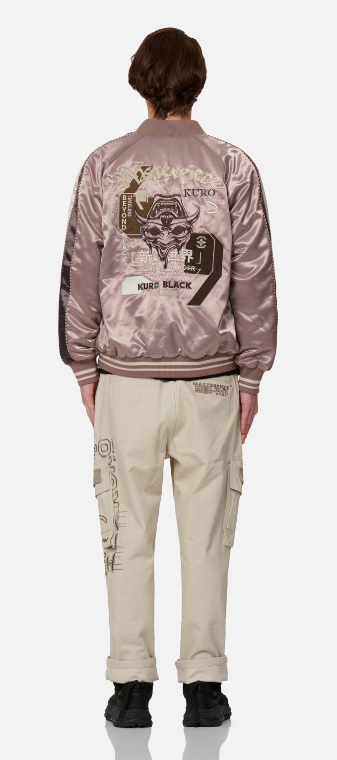 Hannya Embroidery Panelling Padded Souvenir Jacket - 5