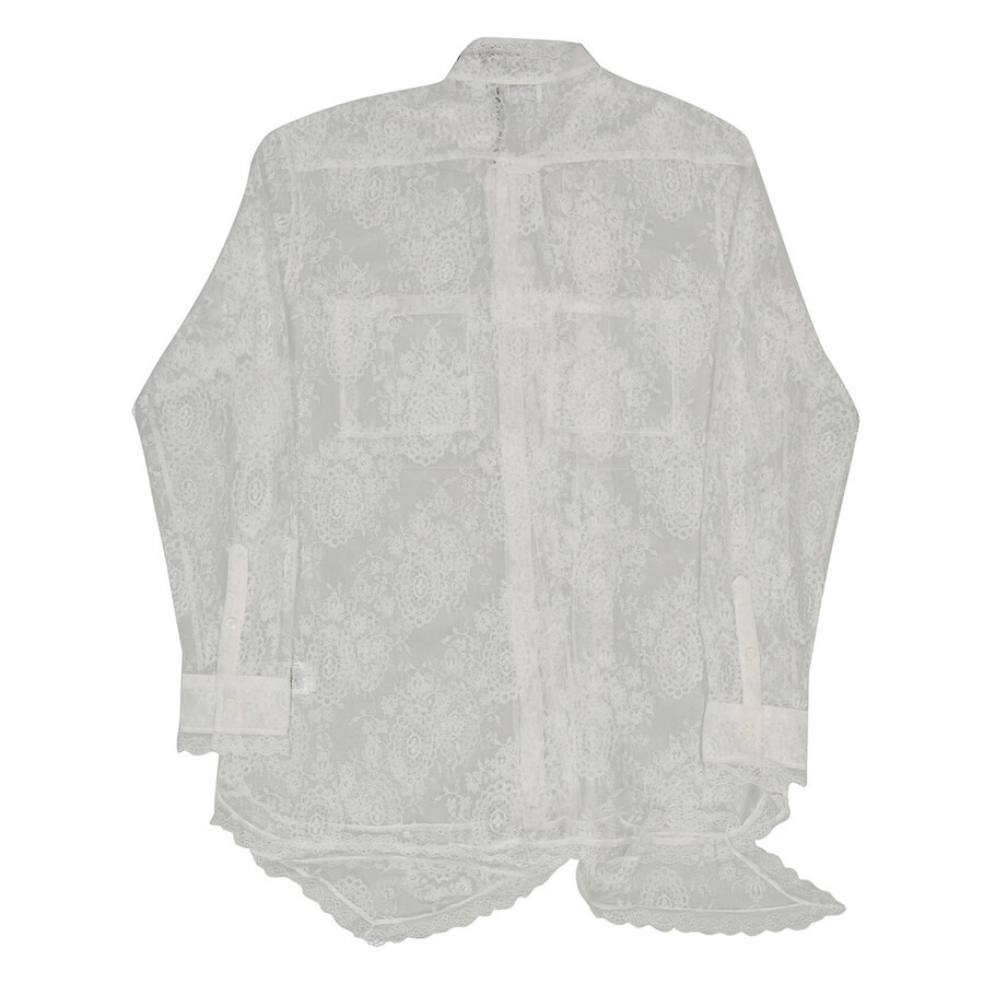 Burberry Optic White Oversized Tie-Neck Chantilly Lace Shirt - 7