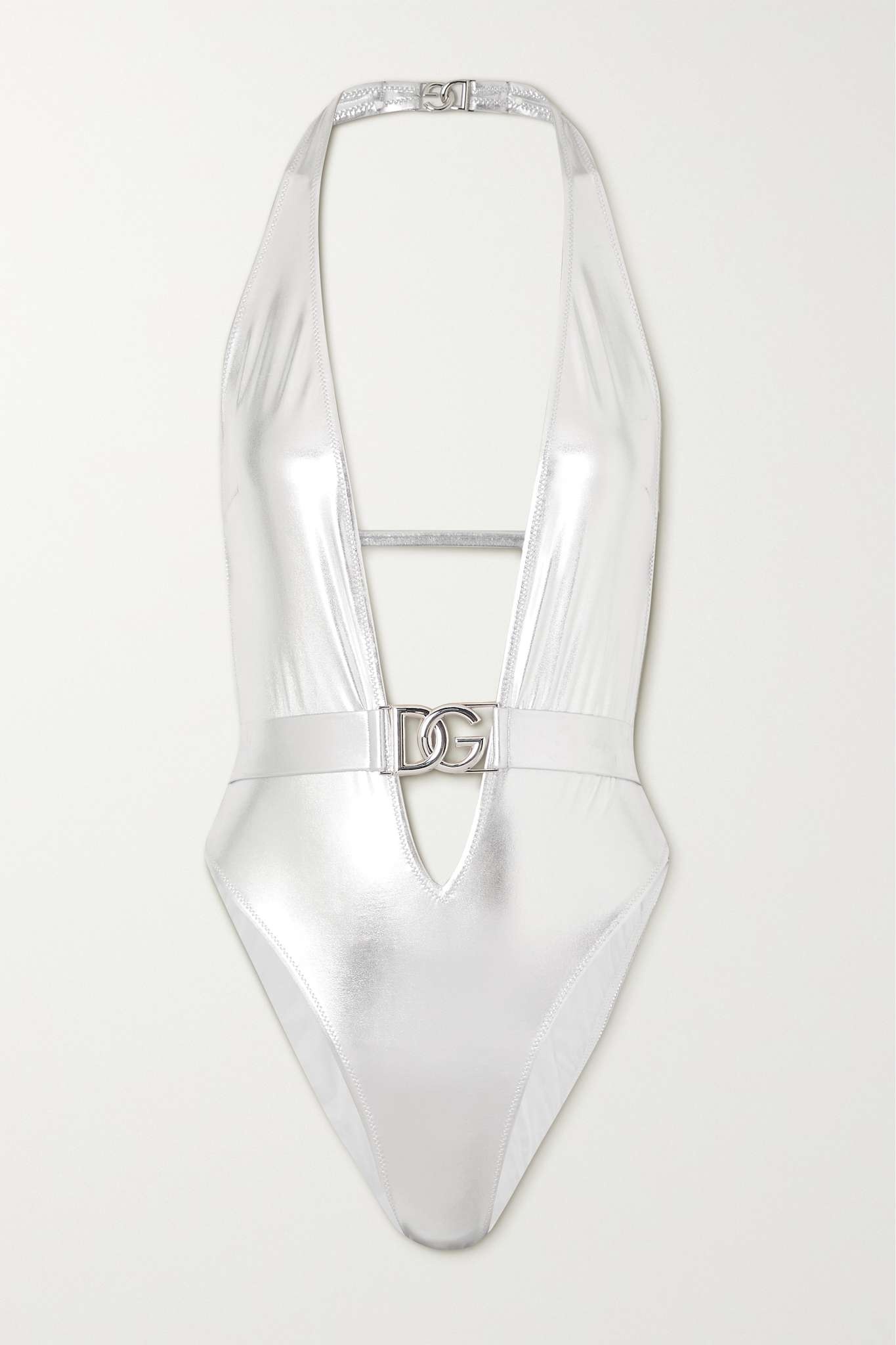 Embellished metallic halterneck swimsuit - 1