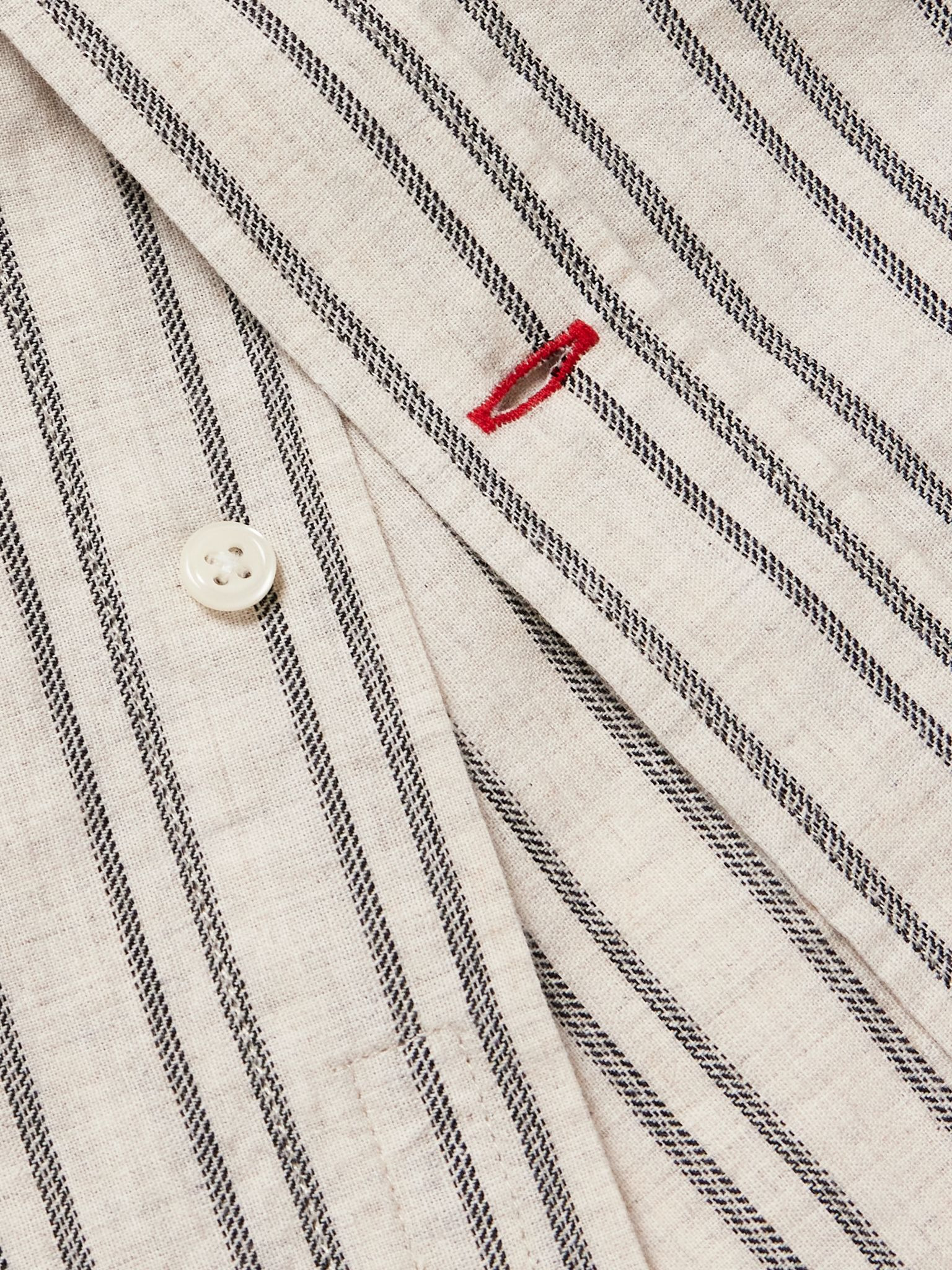 Brook Button-Down Collar Striped Cotton Shirt Beige - 5