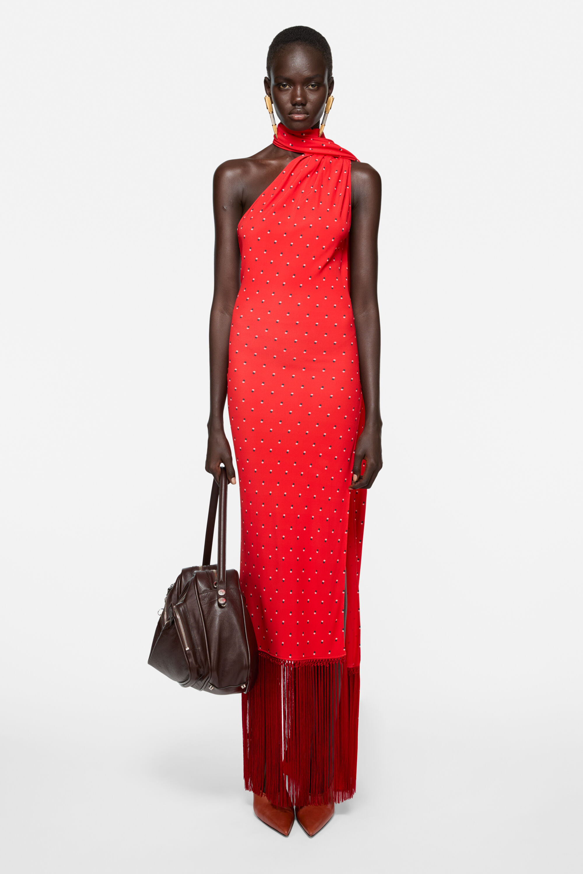 Draped satin dress - Red - 2