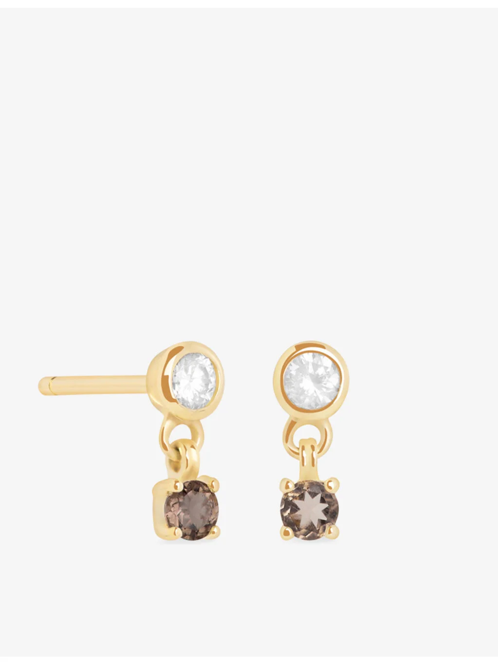 Charm 14ct Yellow-Gold, Lab-Grown Diamond and Smokey Quartz Stud Earrings - 1