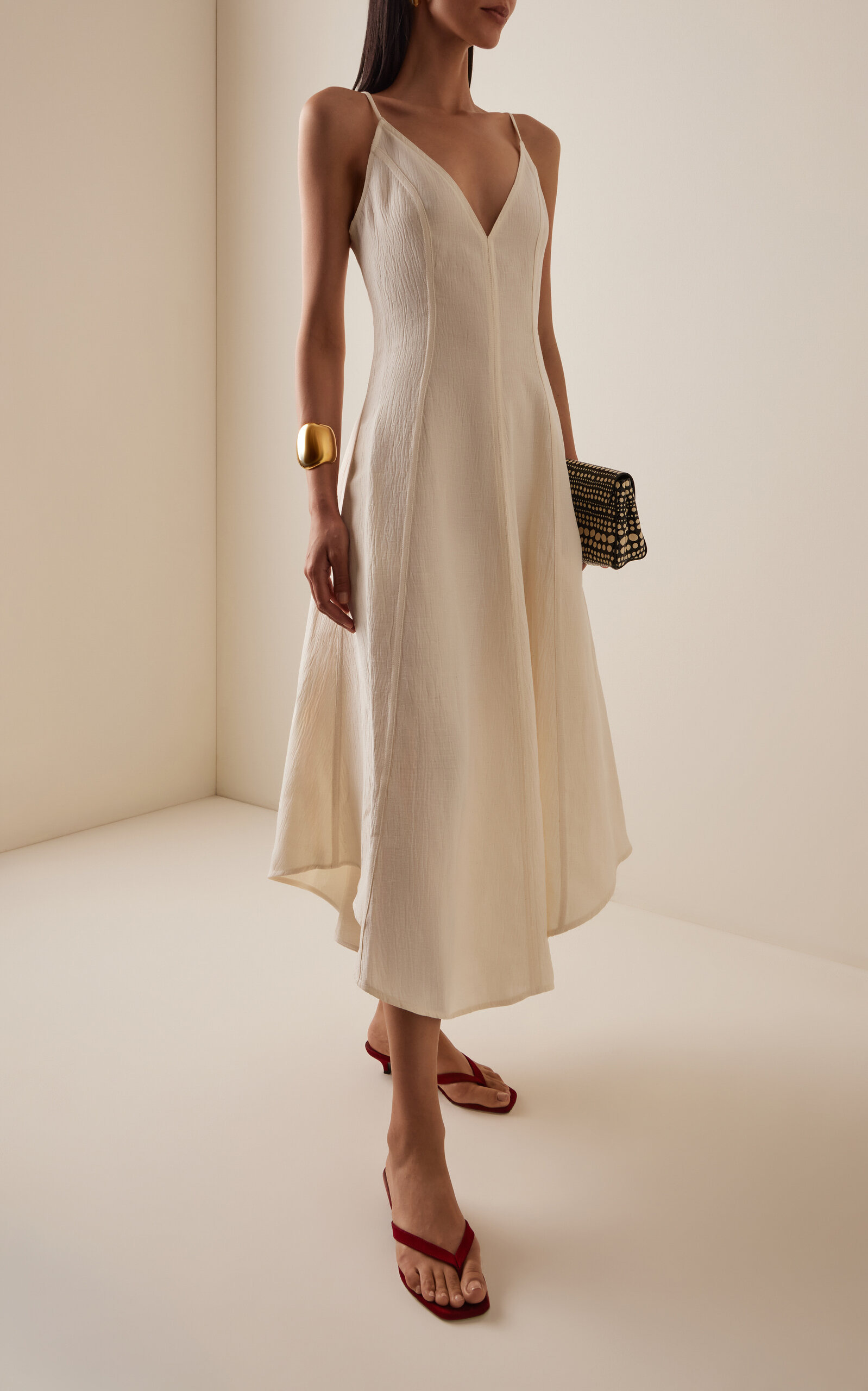 Elaine Cotton-Linen Midi Dress ivory - 2