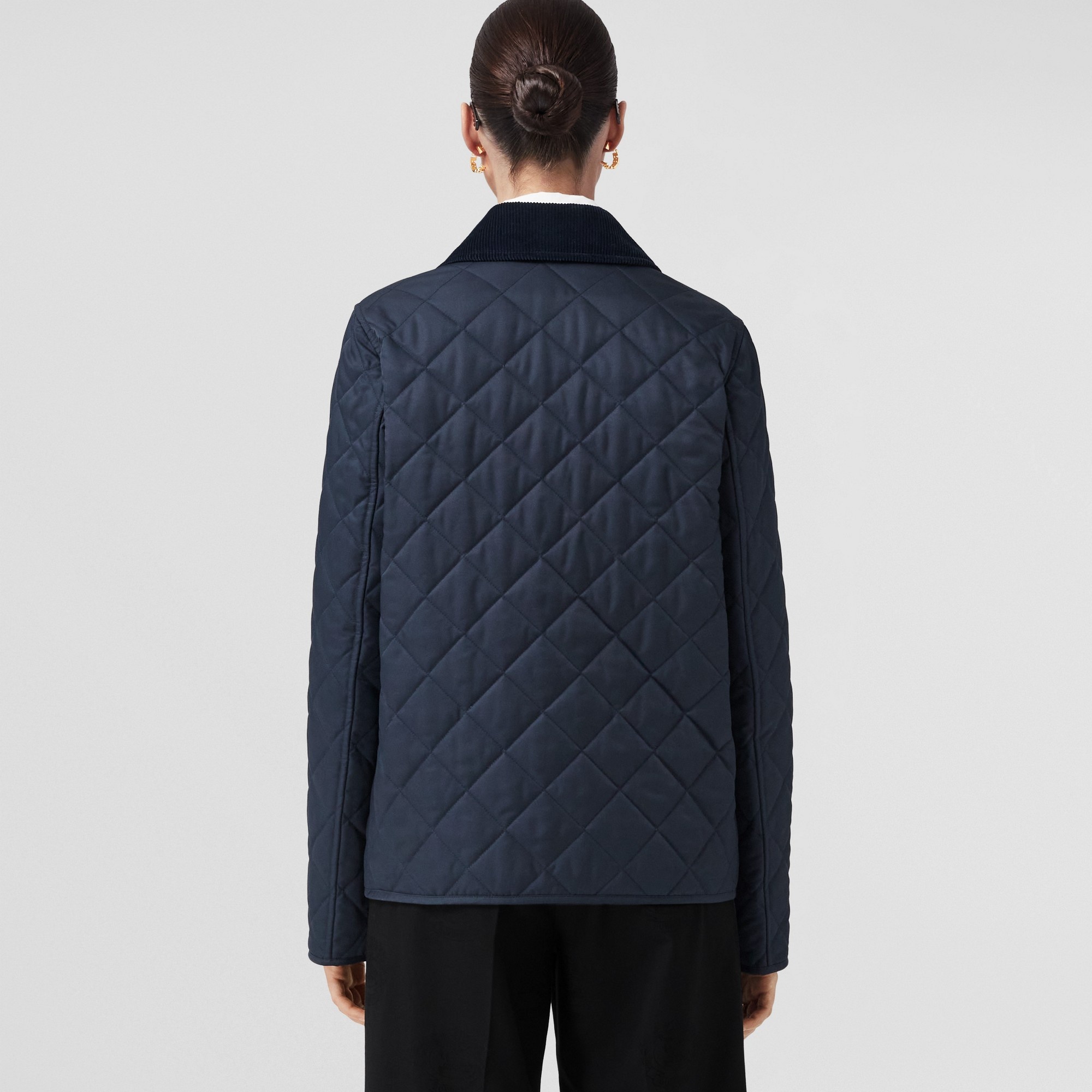 Corduroy Collar Diamond Quilted Jacket - 3