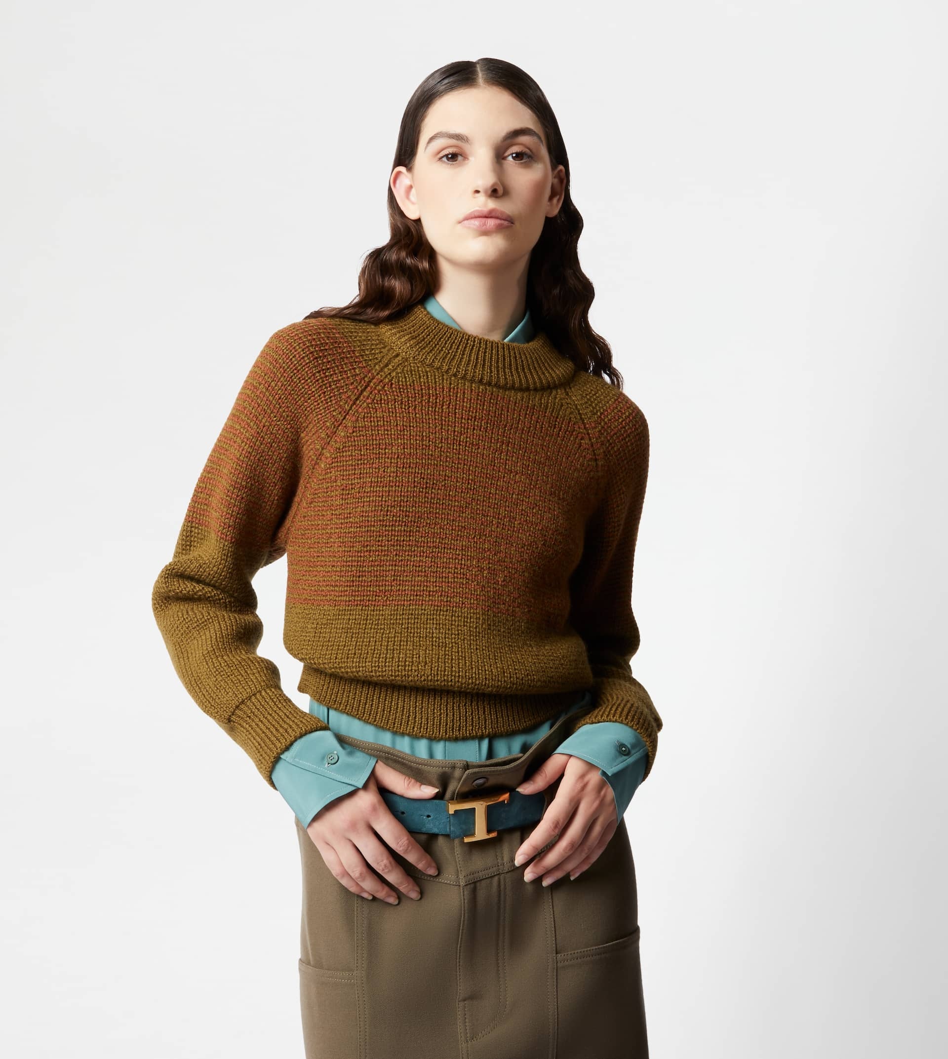 ROUND NECK JUMPER - GREEN, BROWN - 6